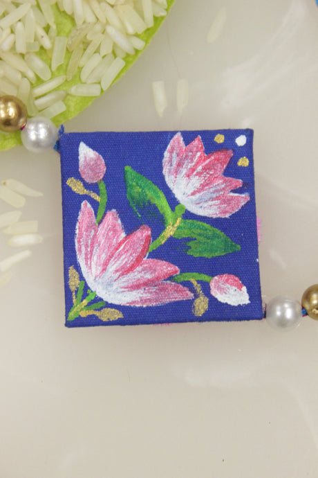 Violet Fabric Lotus Flowers Hand Painted Rakhi