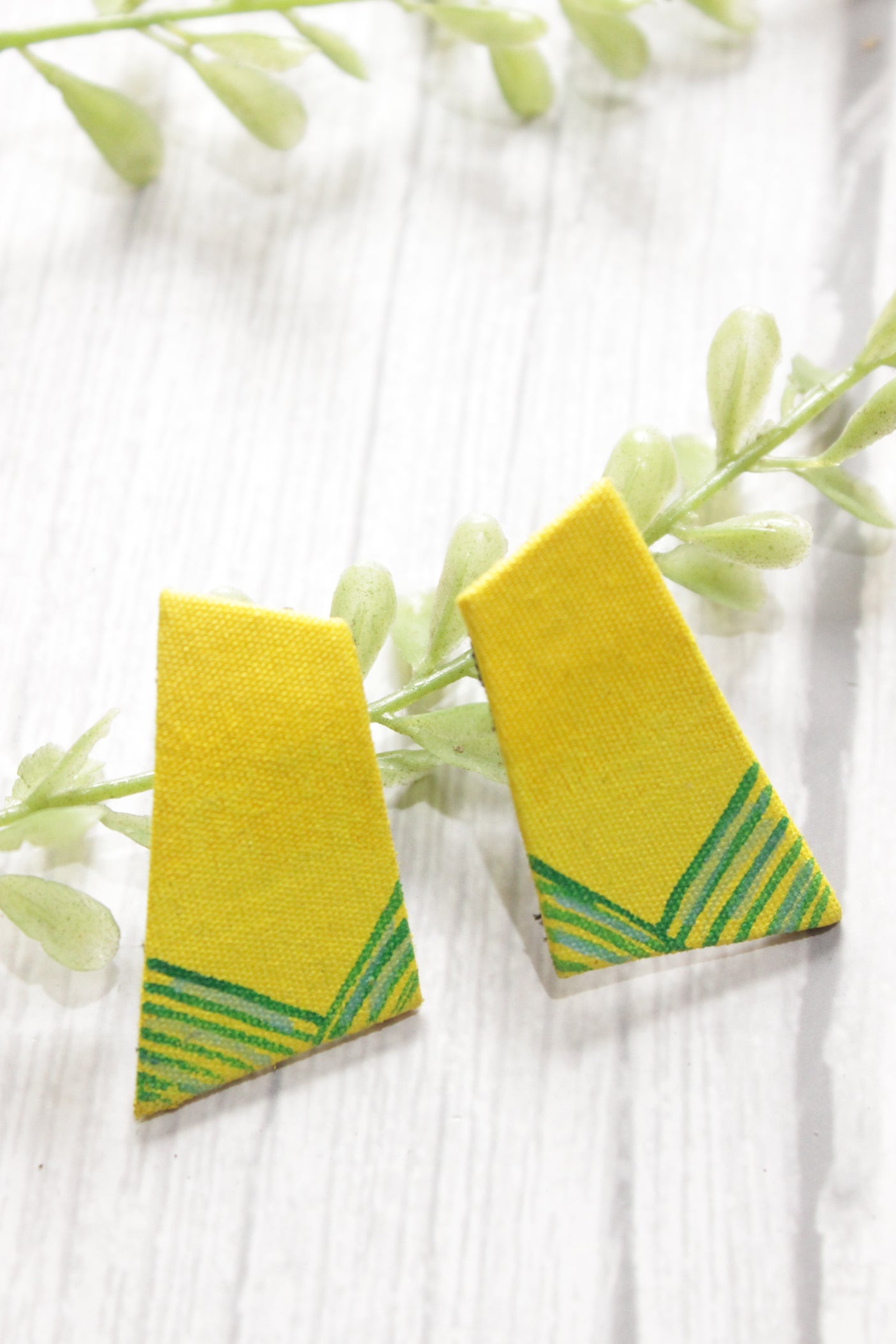 Vibrant Yellow and Green Hand Painted Fabric Choker Necklace Set with Adjustable Closure