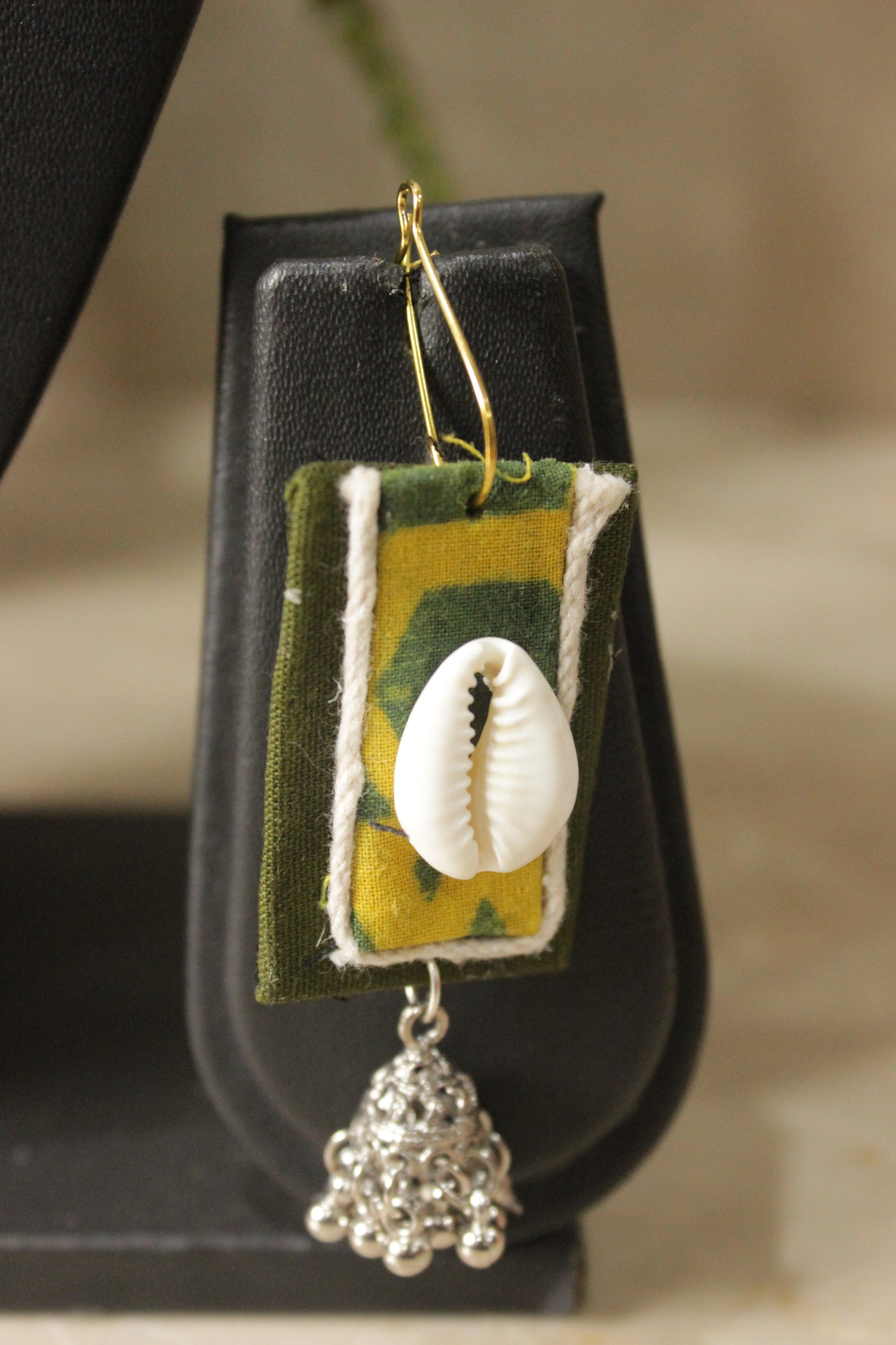 Block Printed Fabric and Shell Work Handmade Necklace Set with Adjustable Thread Closure Necklace Set