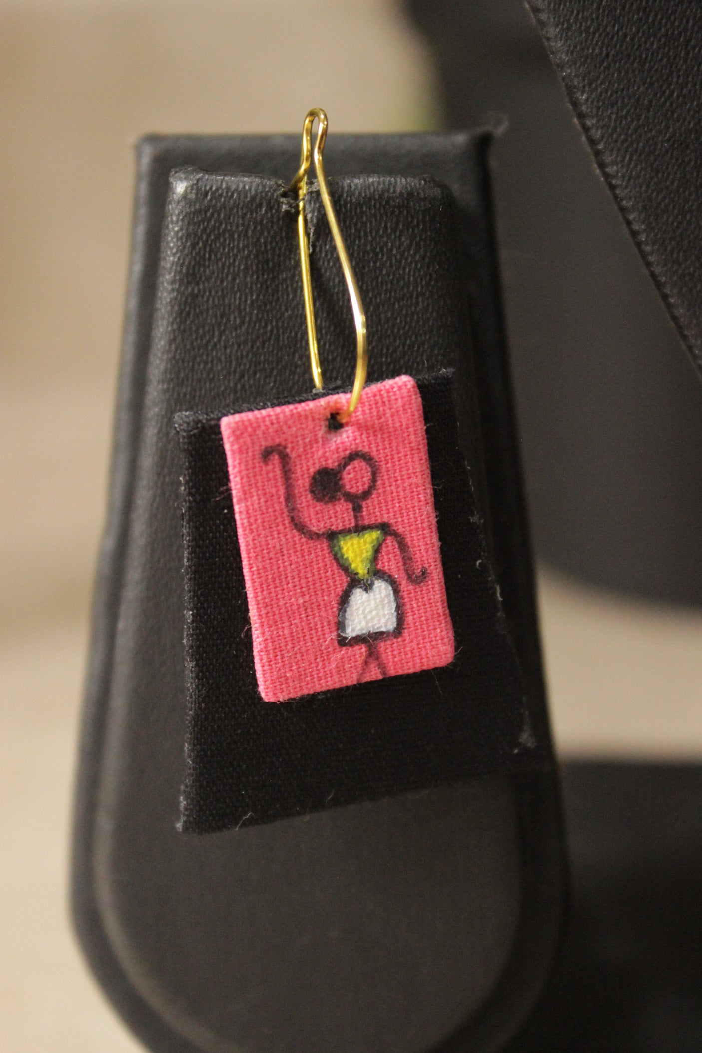 Black and Pink Tribal Hand Painted Fabric Choker Necklace Set