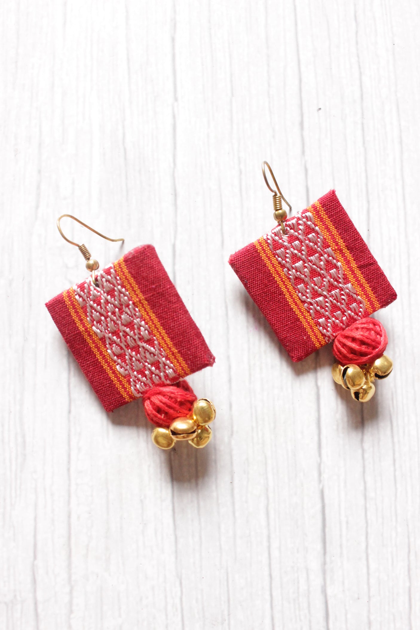 Fabric Handcrafted Ghungroo Embellished 3 Layer Pendant Necklace Set with Adjustable Closure