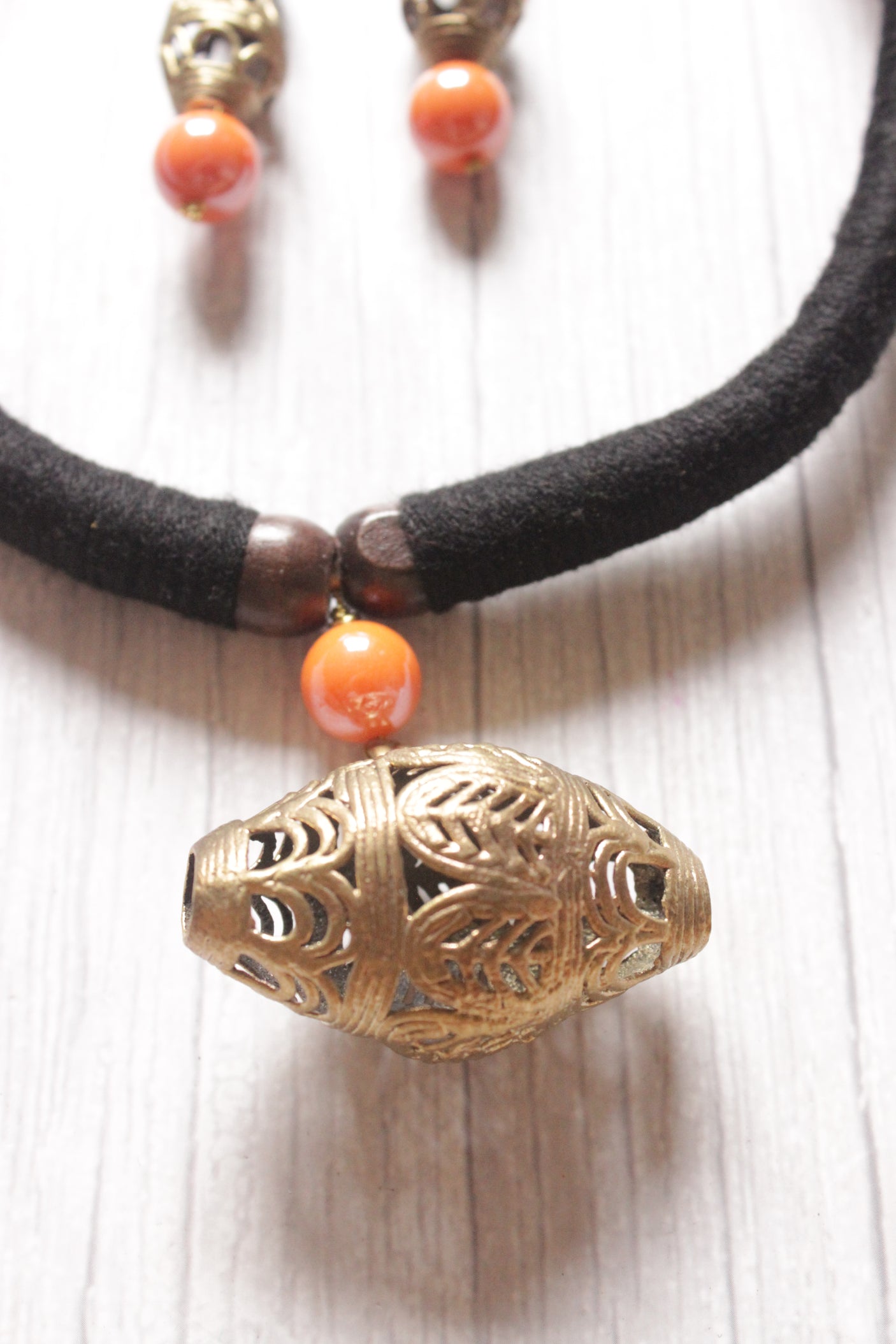 Hand Braided Dhokra Pendant Hasli Style Necklace Set