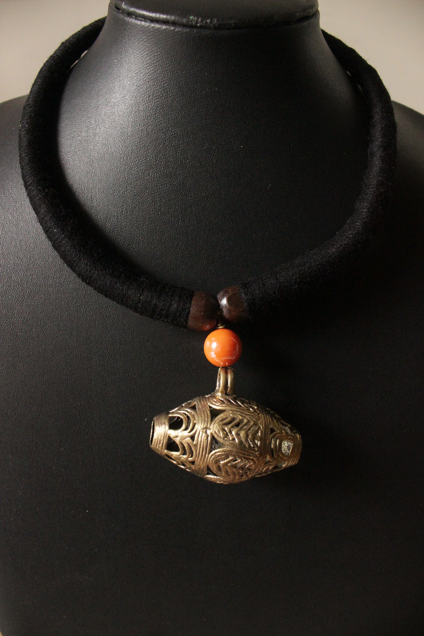 Hand Braided Dhokra Pendant Hasli Style Necklace Set