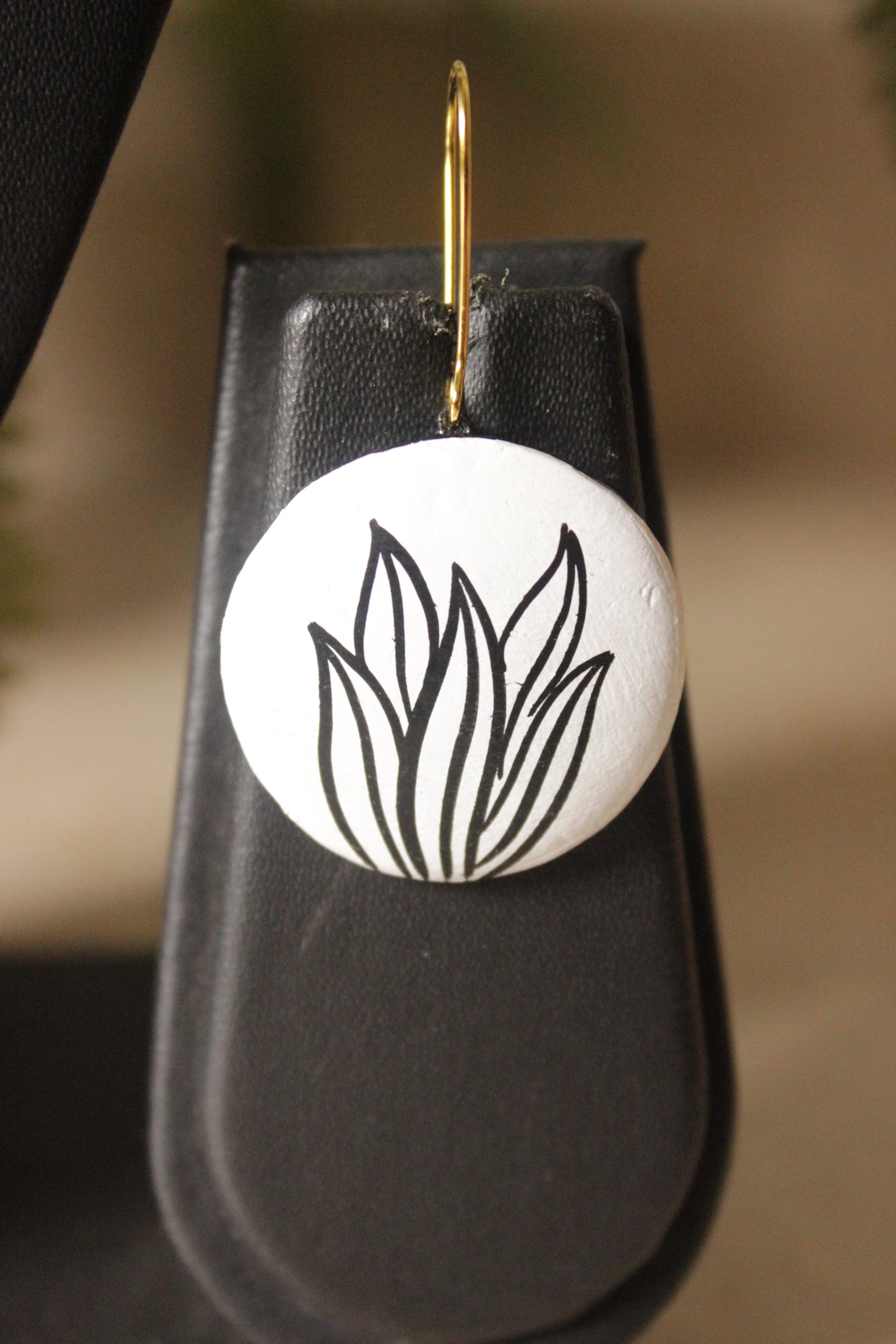 Monochrome Peacock Hand Painted Terracotta Clay Necklace Set with Adjustable Thread Closure