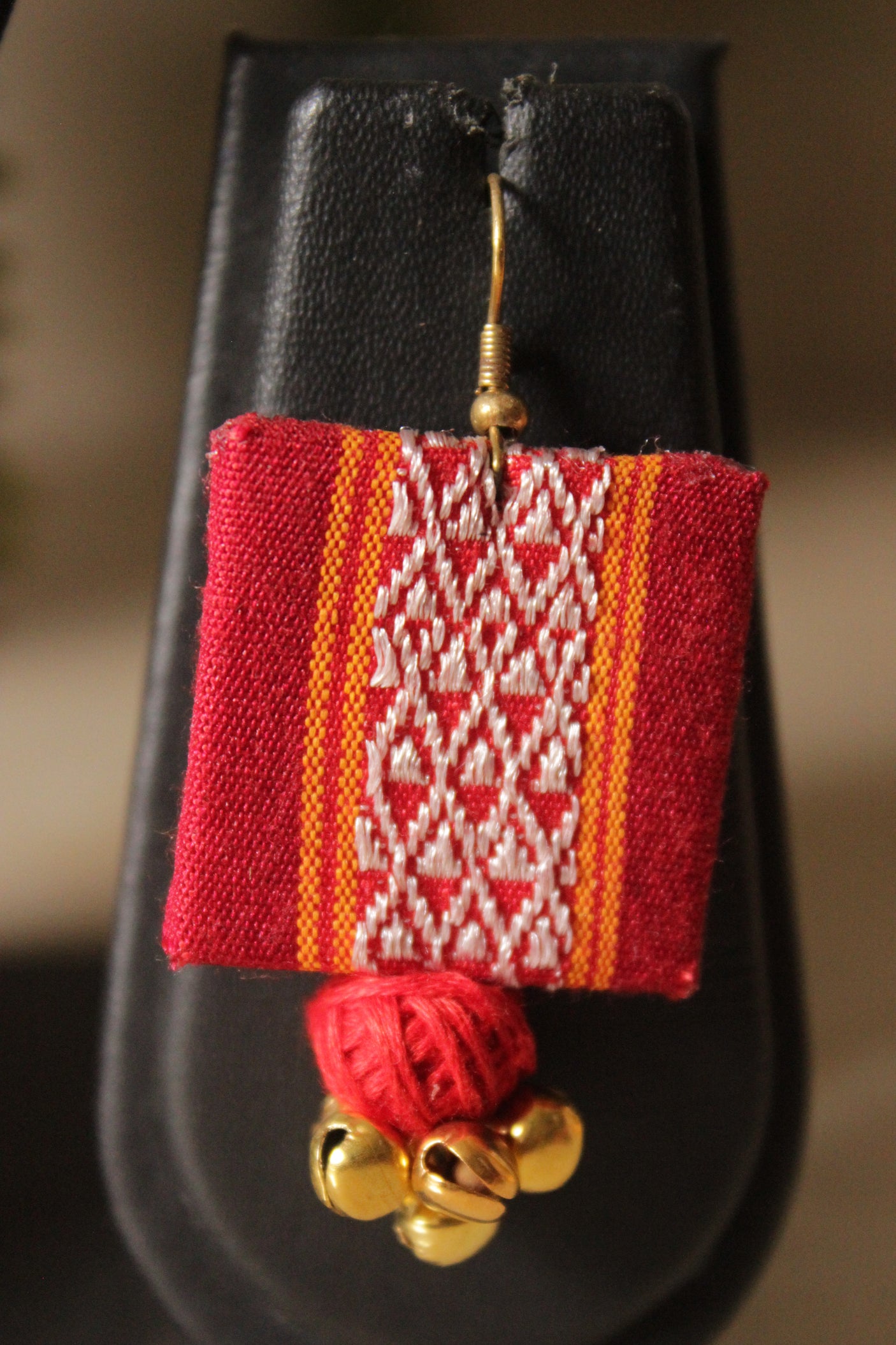 Fabric Handcrafted Ghungroo Embellished 3 Layer Pendant Necklace Set with Adjustable Closure