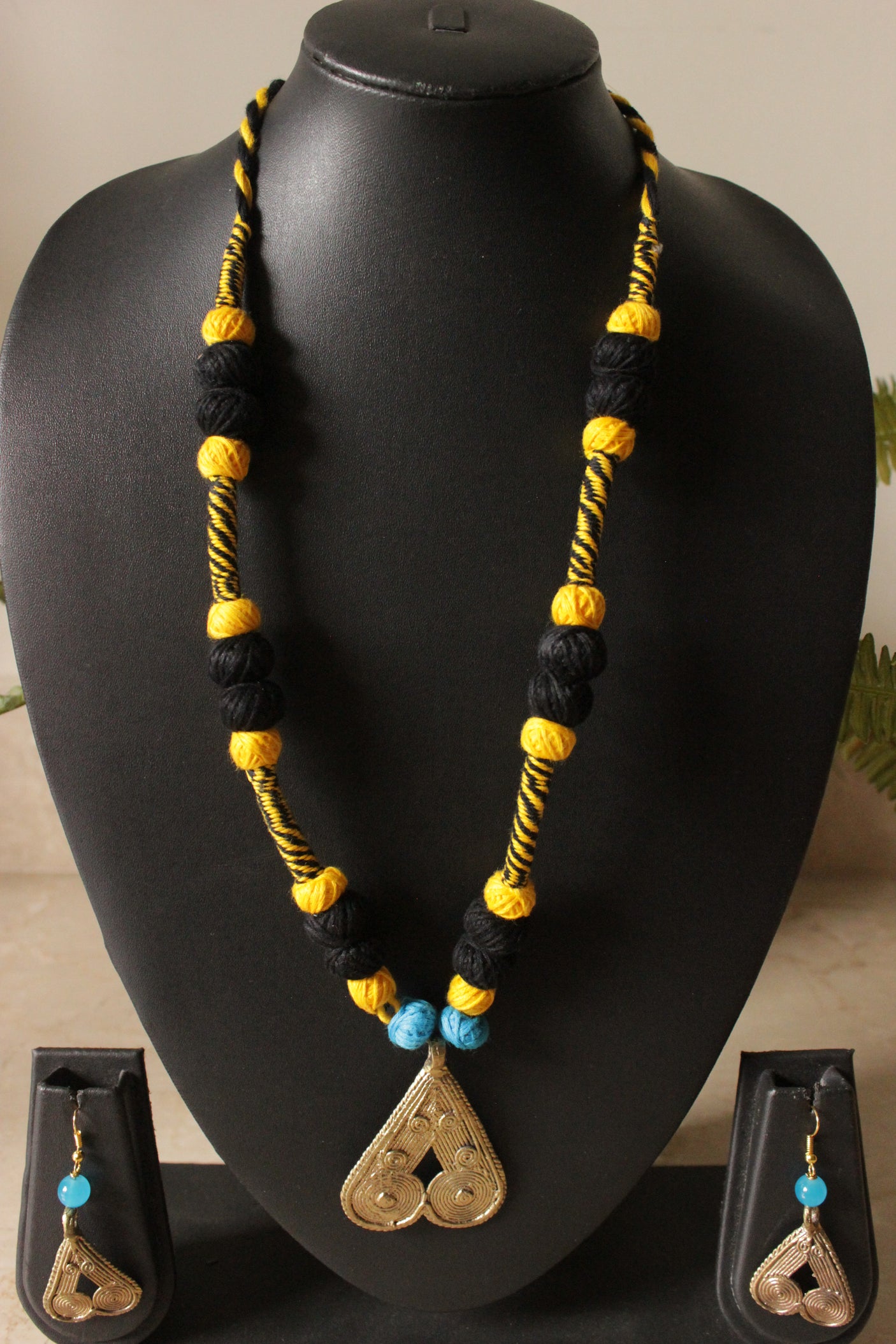Fabric Beads Embellished Dhokra Pendant Handcrafted Necklace Set
