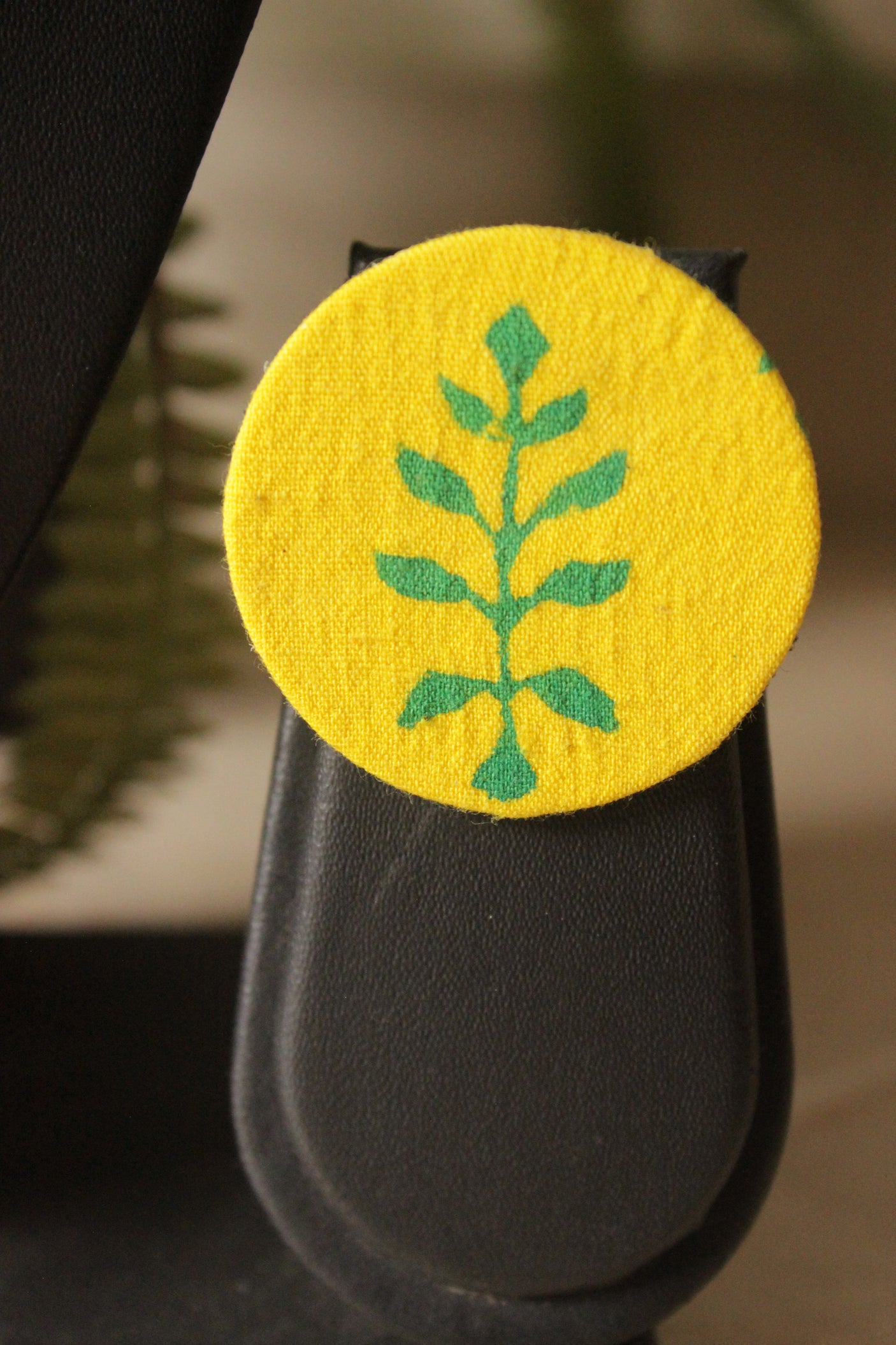 Earthy Indigo & Yellow Fabric Choker Necklace Set with Stud Earrings and Adjustable Thread Closure