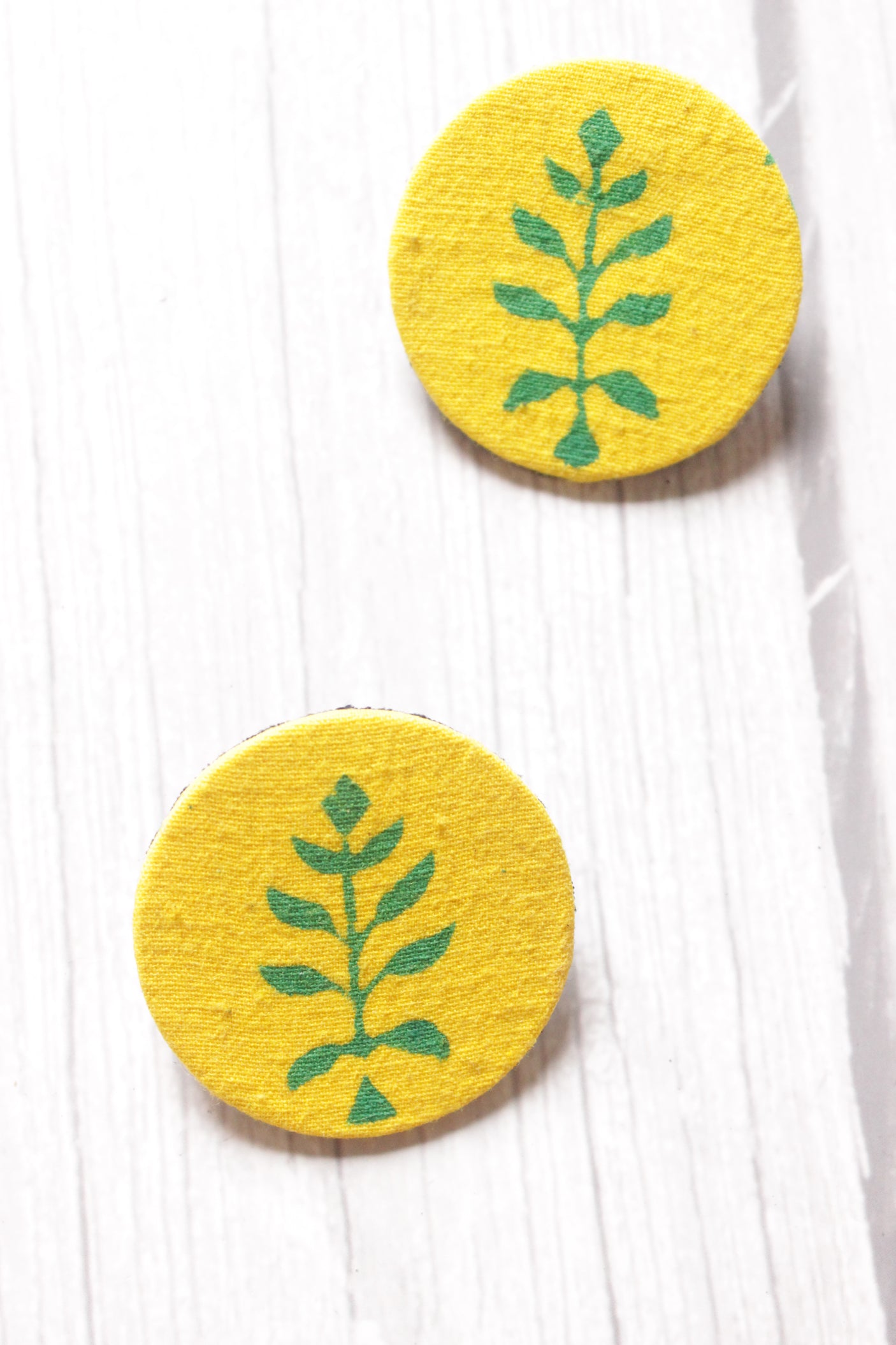 Earthy Indigo & Yellow Fabric Choker Necklace Set with Stud Earrings and Adjustable Thread Closure