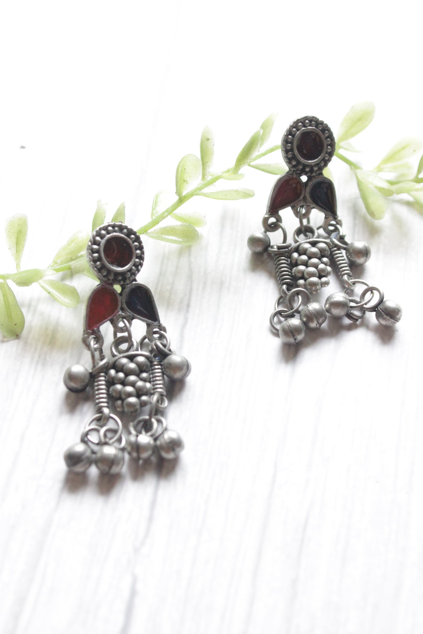 Multi-Color Enamel Painted Intricately Detailed Long Silver Finish Chain Necklace Set with Dori Closure