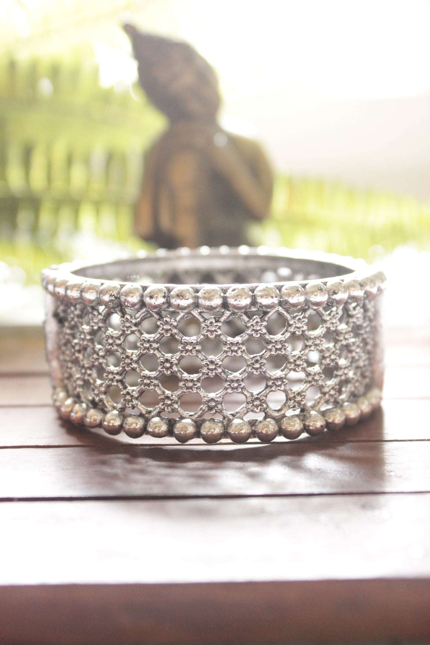Silver Finish Intricately Detailed Metal Bracelet/Kada