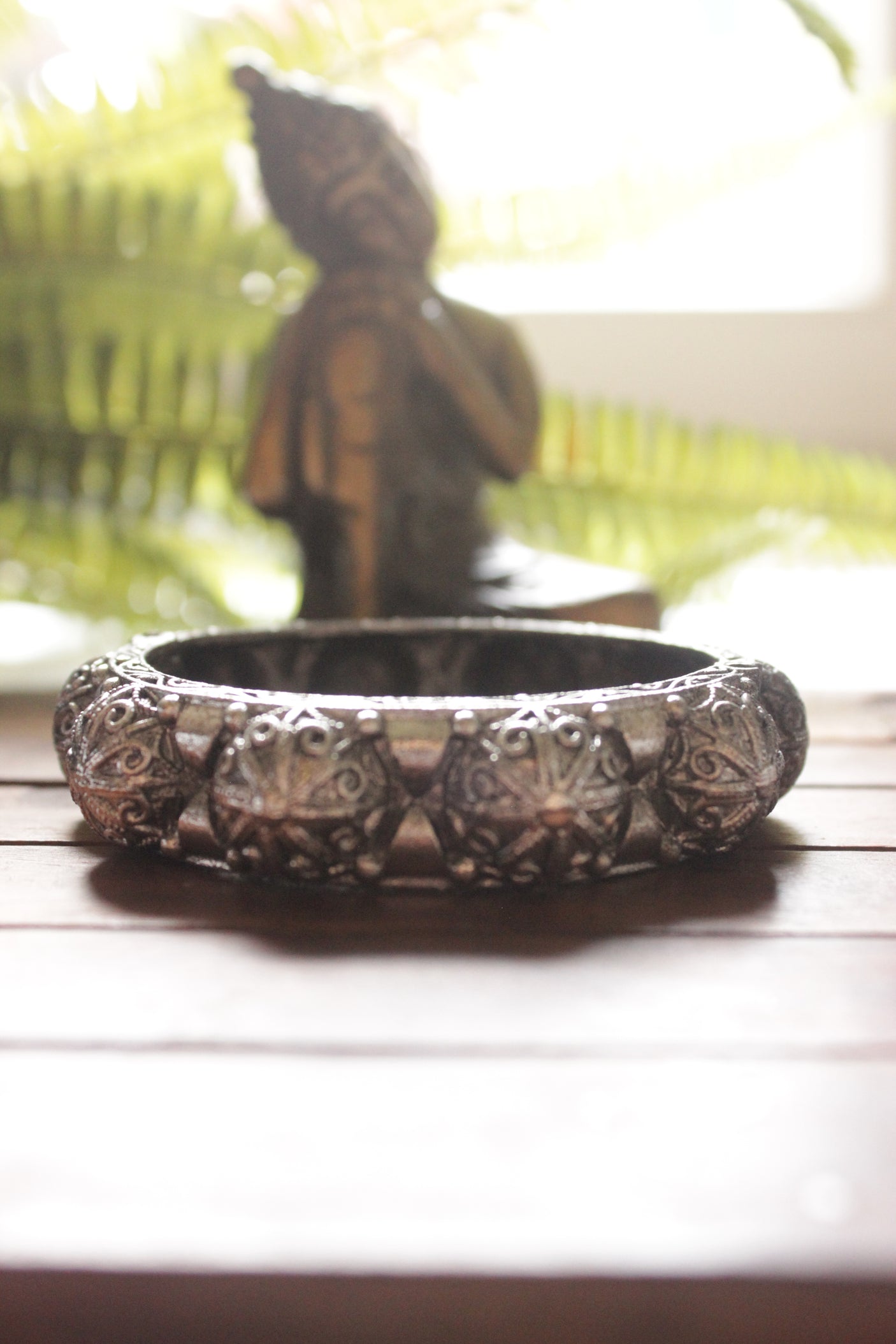 Oxidised Silver Finish Intricately Detailed Metal Bracelet/Kada