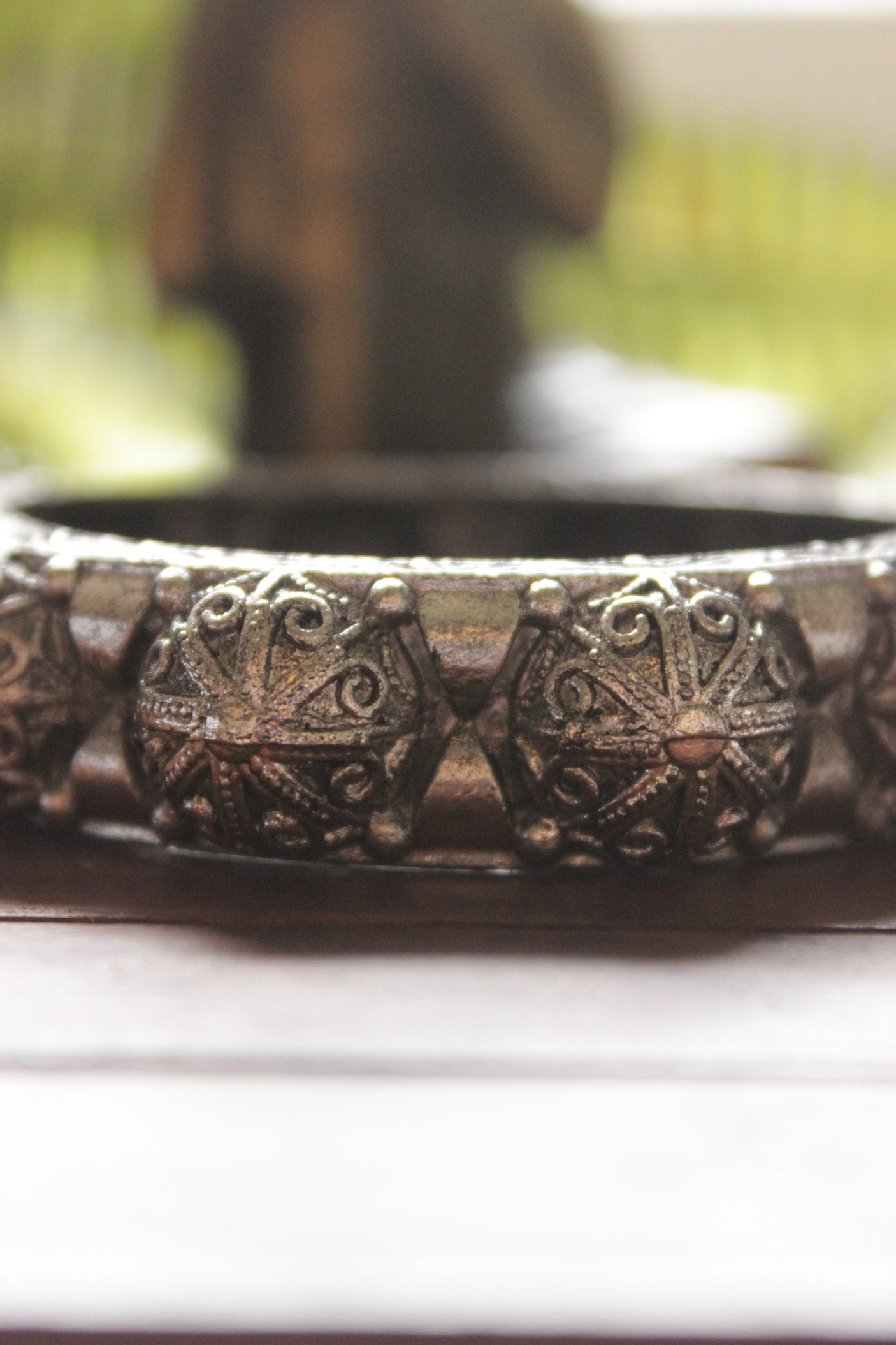 Oxidised Silver Finish Intricately Detailed Metal Bracelet/Kada