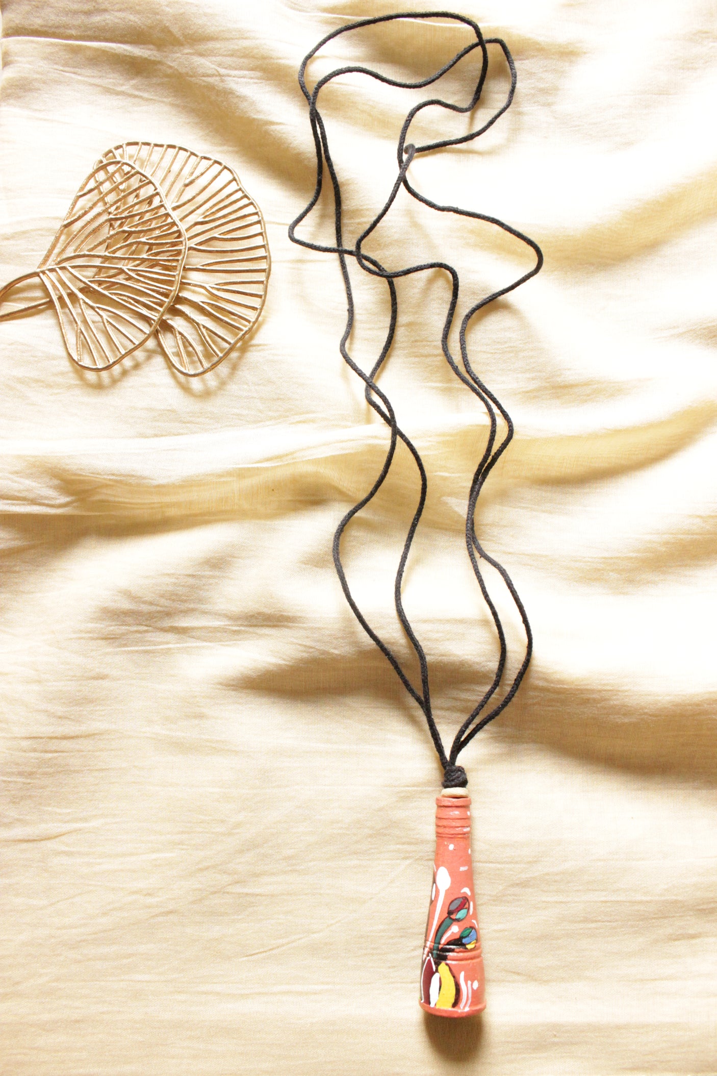 Peach Hand Painted Terracotta Clay Necklace