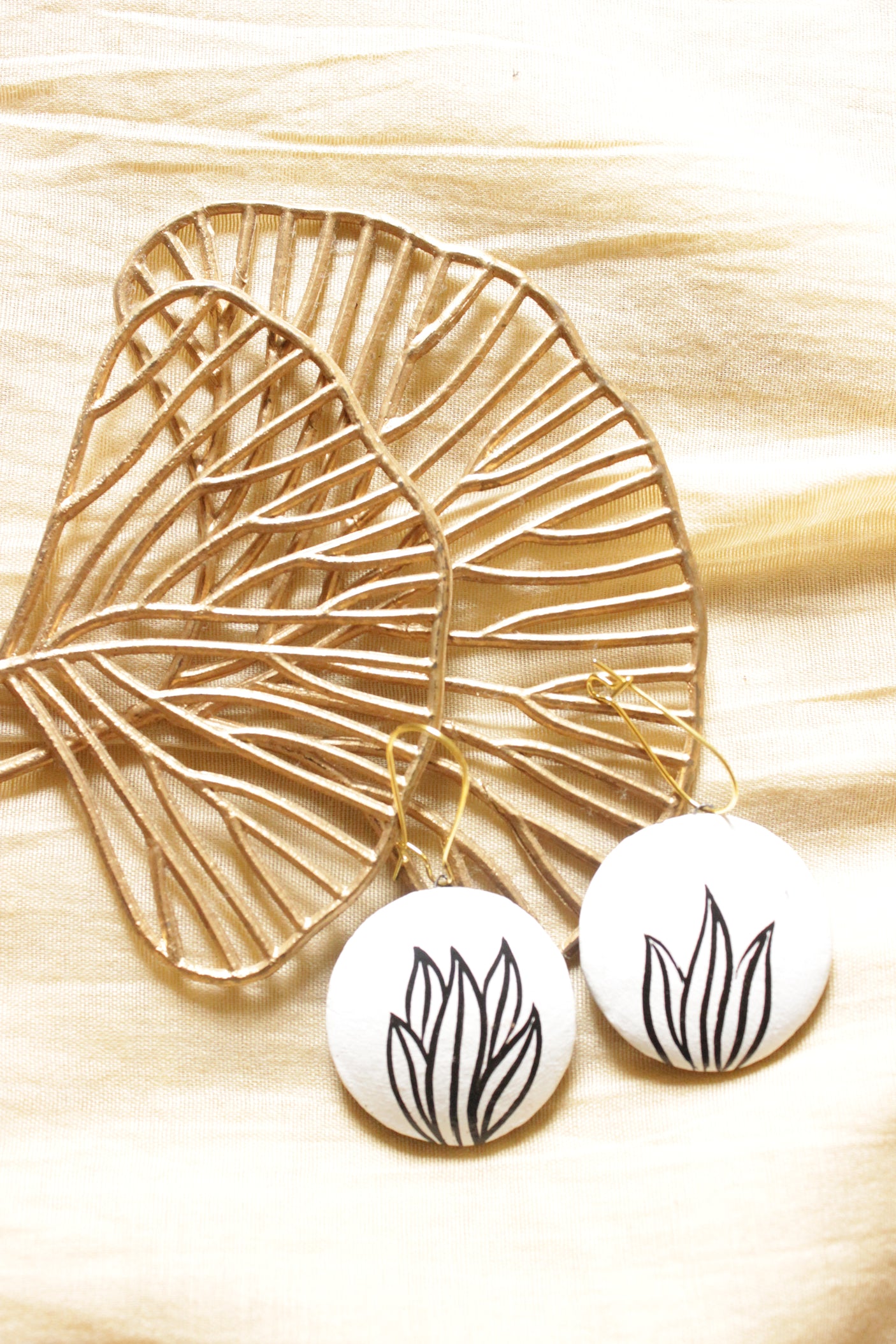 Monochrome Hand Painted Peacock Teracotta Clay Necklace Set