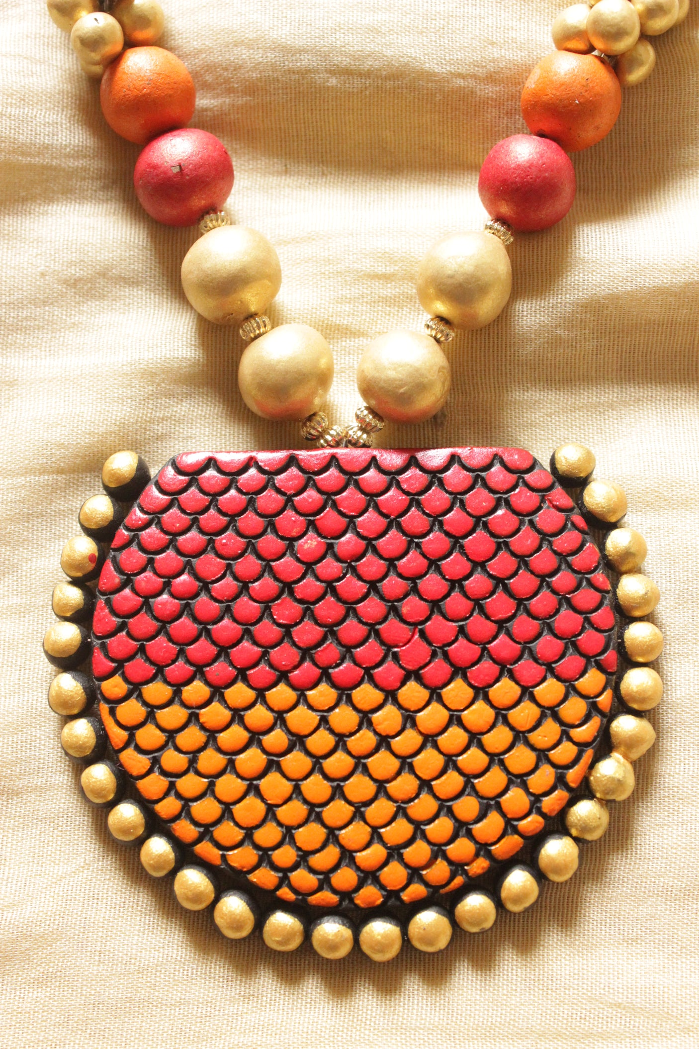 Earthy Gold Toned Handcrafted Terracotta Clay Necklace Set with Jhumka Earrings