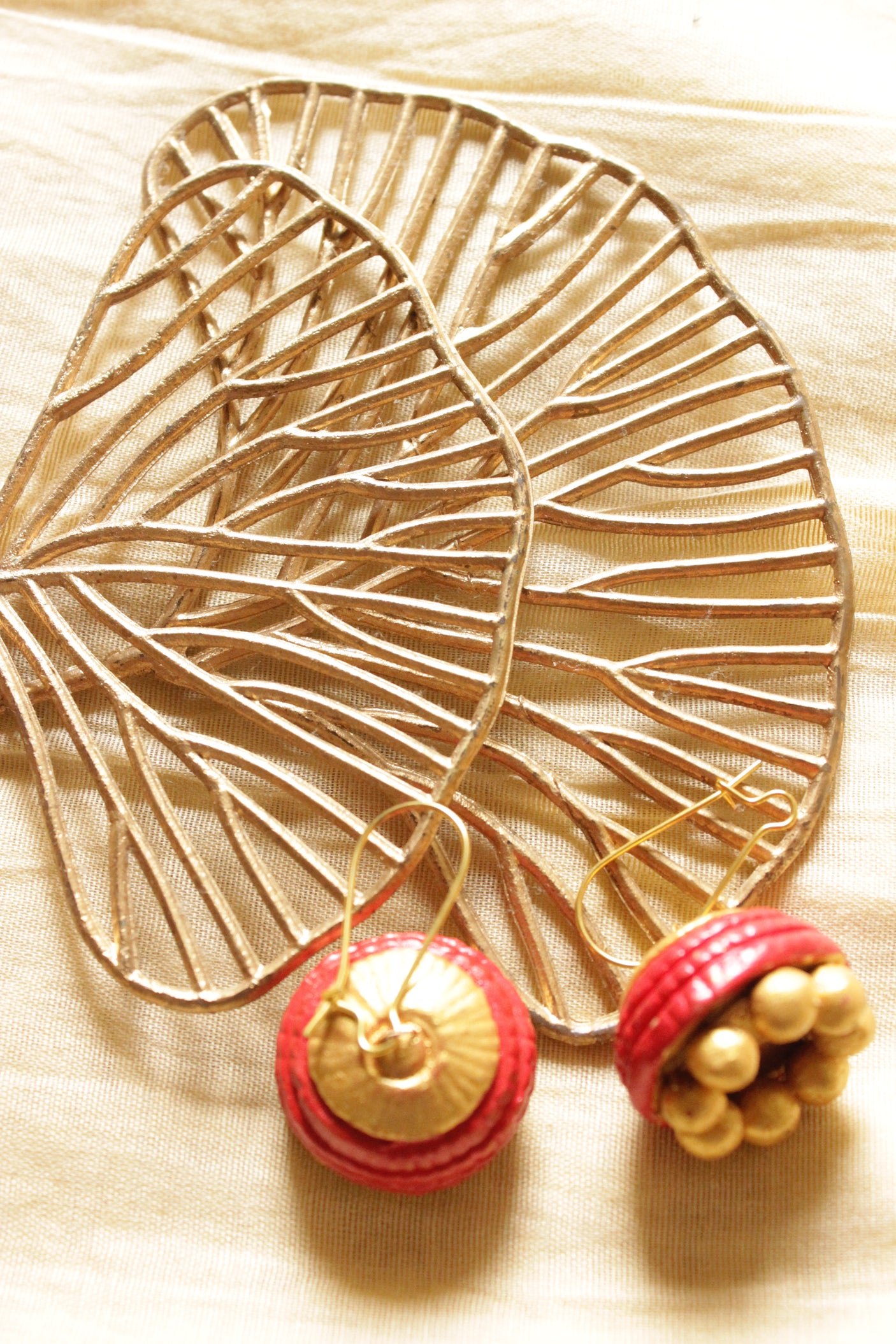 Earthy Gold Toned Handcrafted Terracotta Clay Necklace Set with Jhumka Earrings