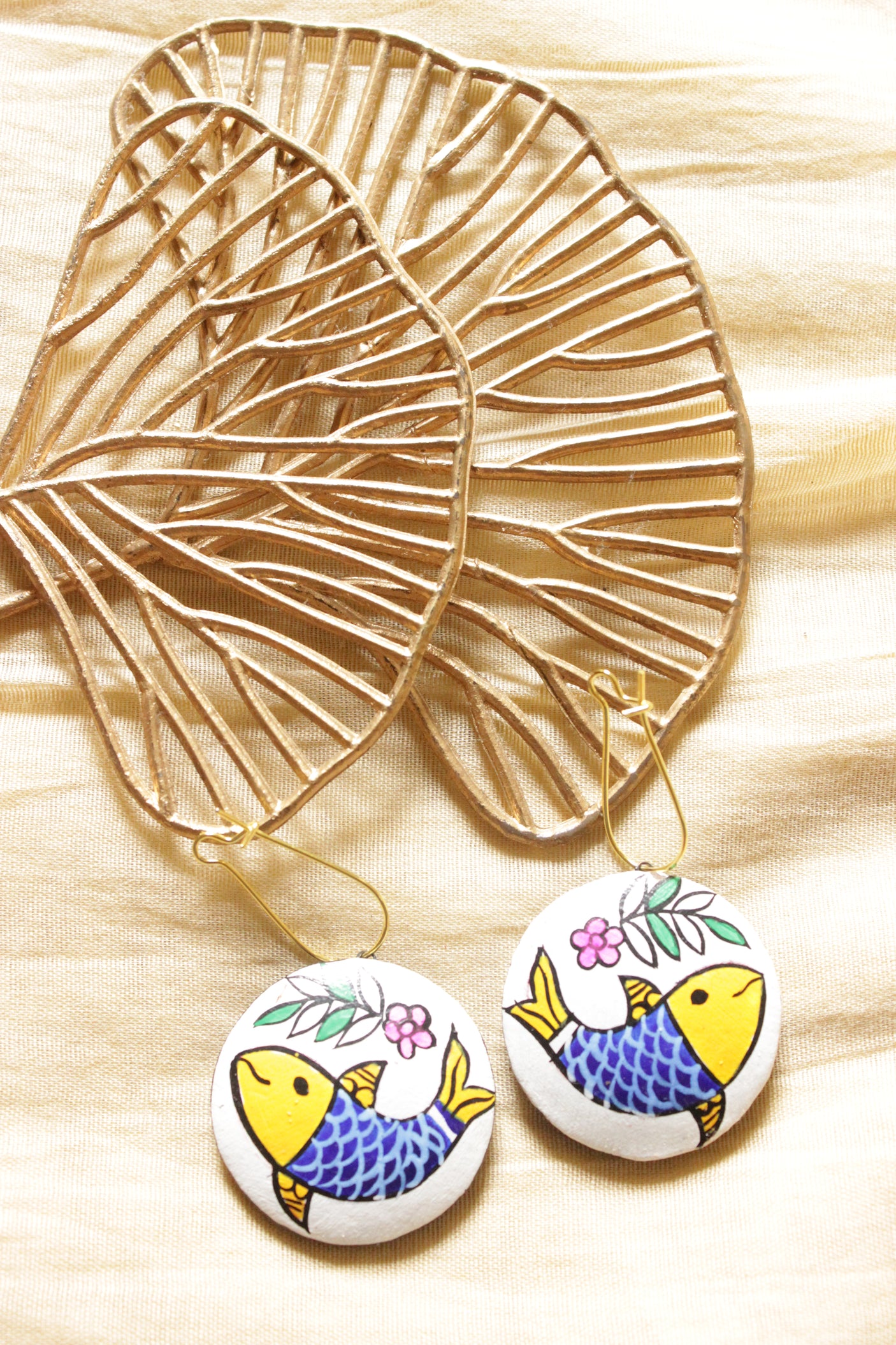 Hand Painted Fishes Terracotta Clay Necklace Set