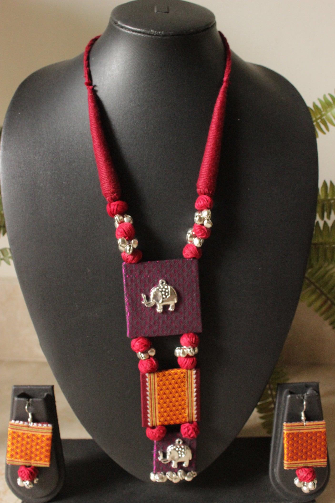 Brocade Fabric Muted Adjustable Length Necklace Set