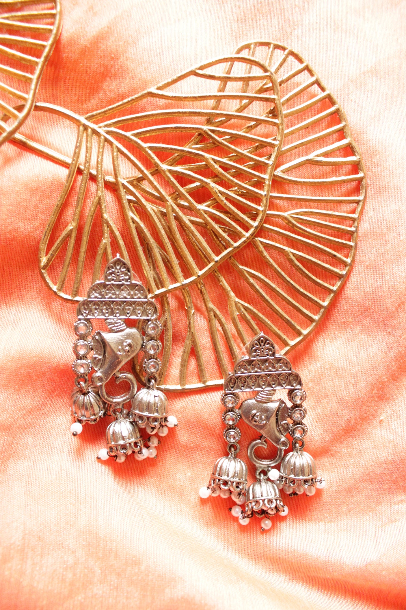 Ganesha Motif Oxidised Finish Jhumka Earrings