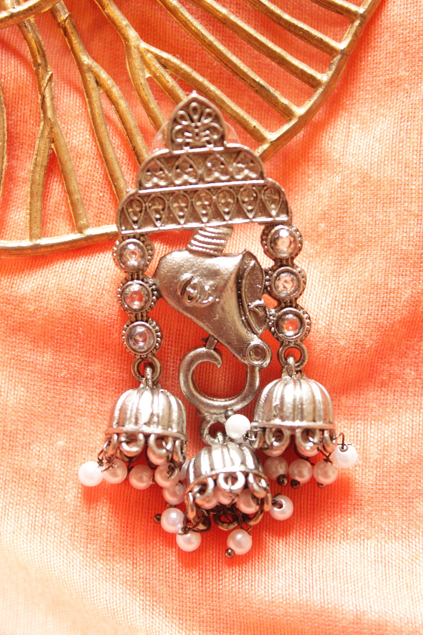 Ganesha Motif Oxidised Finish Jhumka Earrings