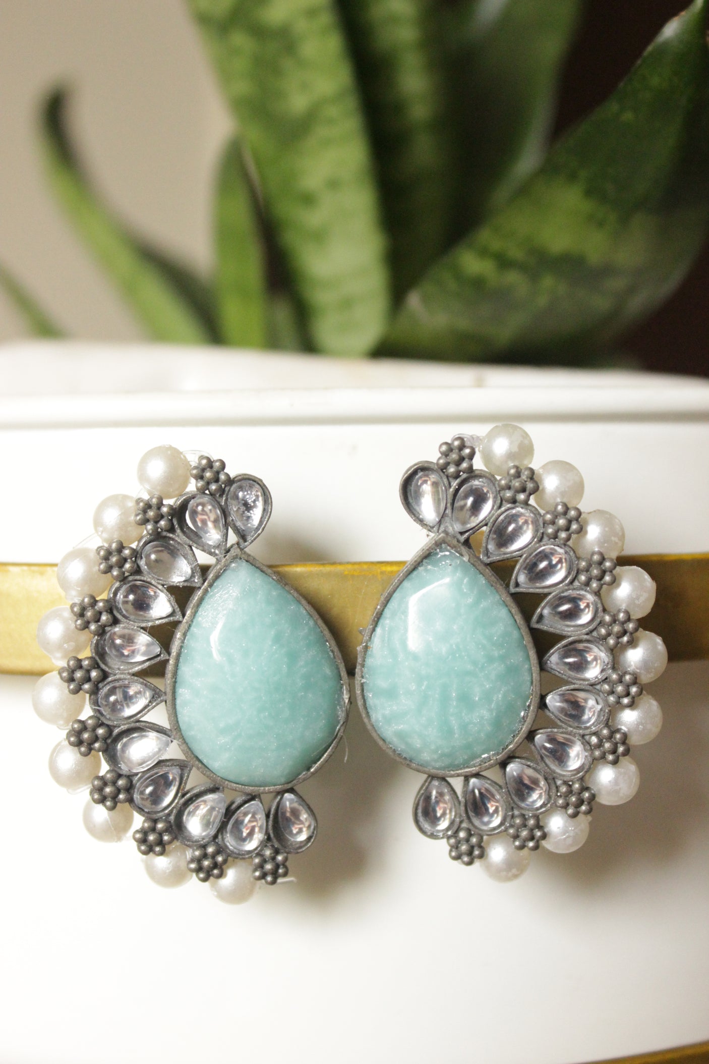 Elaborate Turquoise Natural Stones Embedded Tibetan Necklace Set