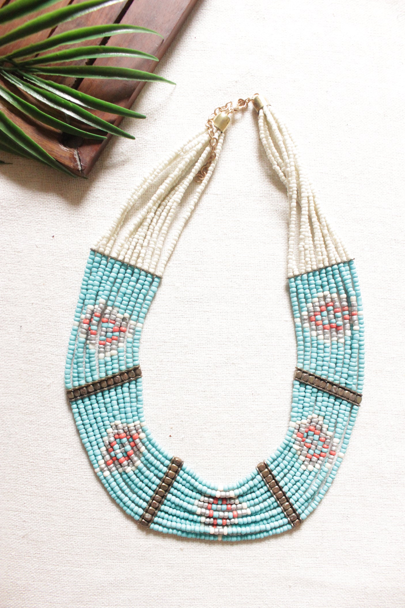 Blue & White Beads Multi-Layer Choker Necklace