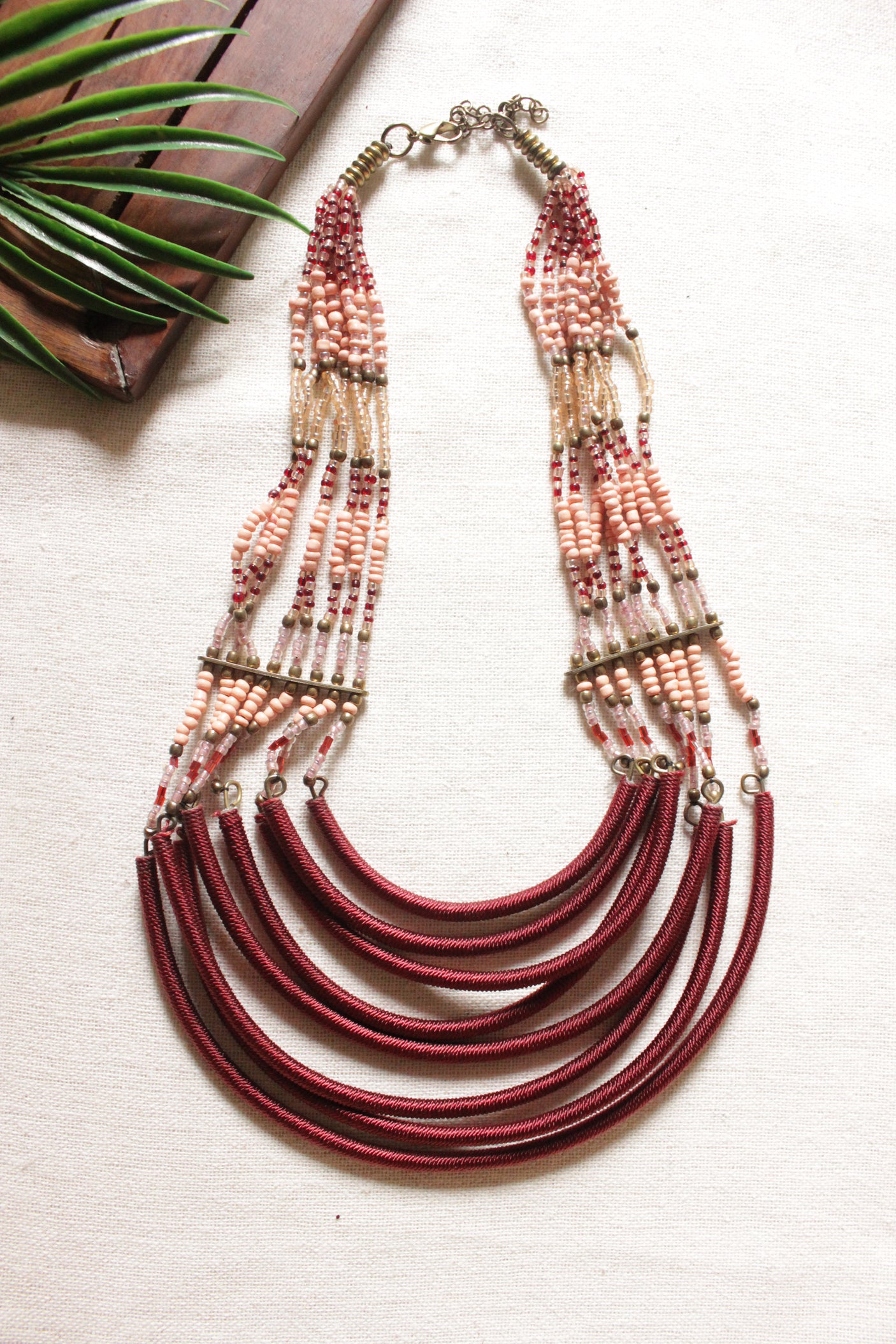 Shades of Red Multi-Layer Fabric & Beads Necklace