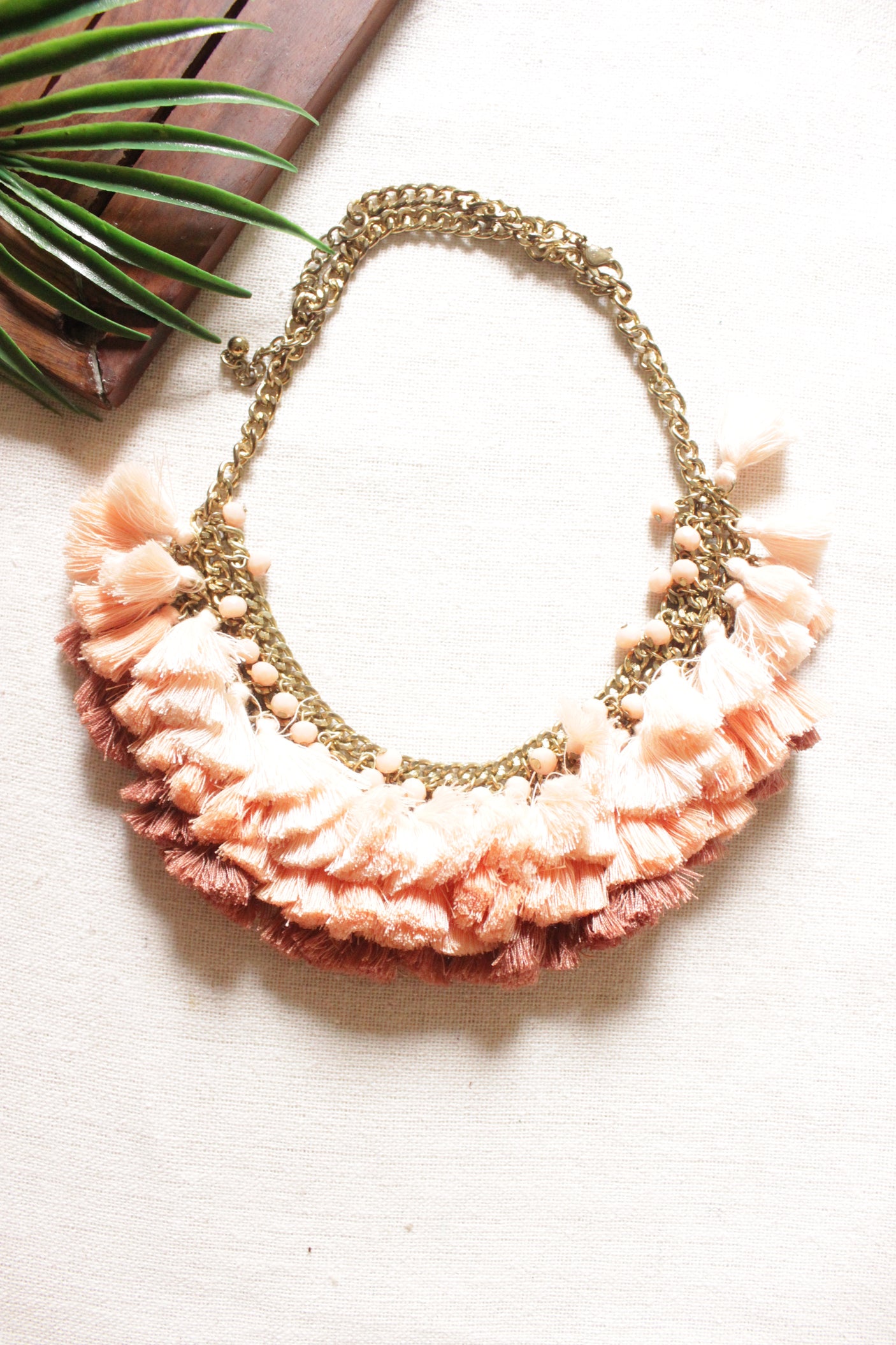 Fabric Pom Poms Embellished Metal Choker Necklace