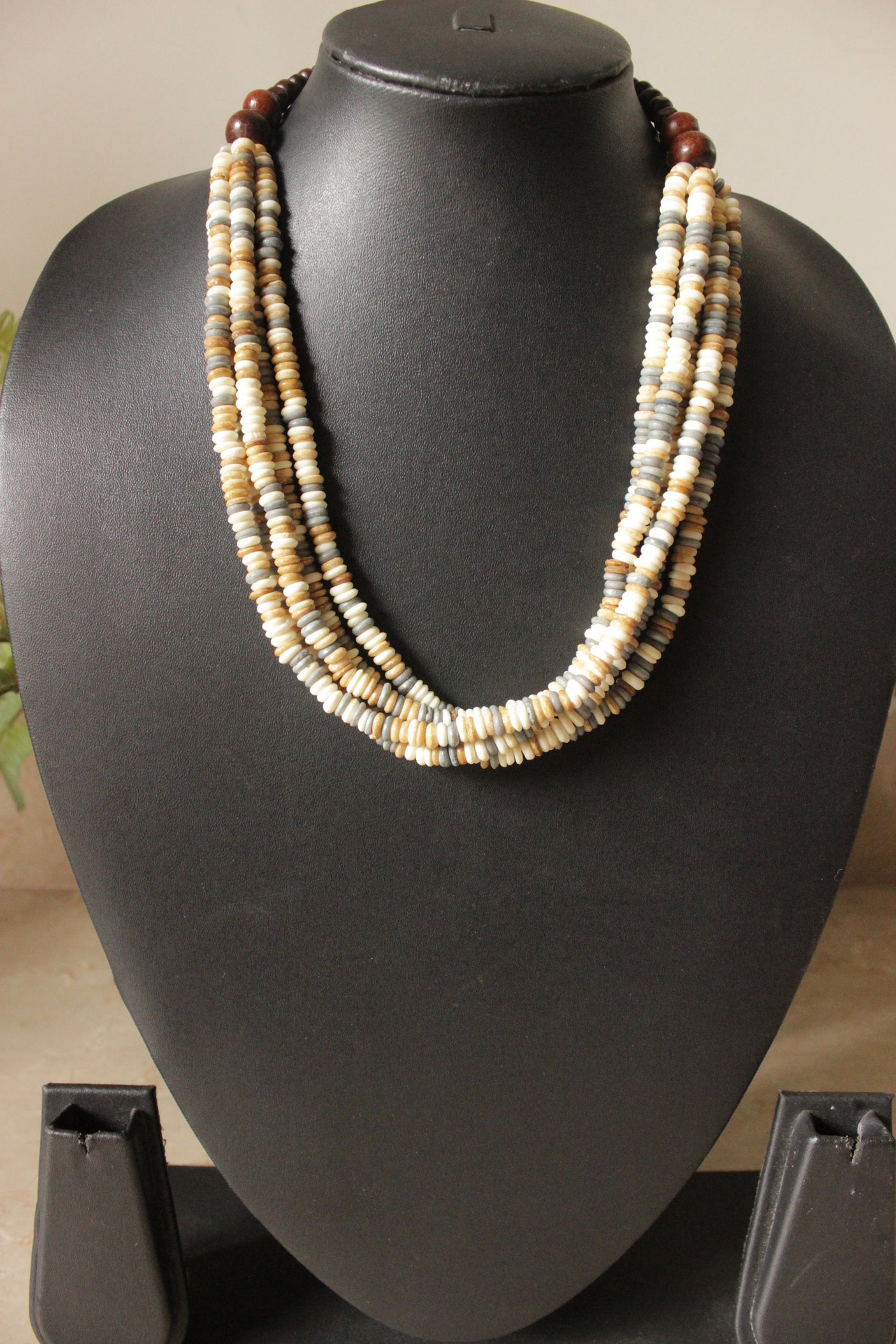 Multi-Color Earthy Toned Wooden Beads Multi-Layer Necklace