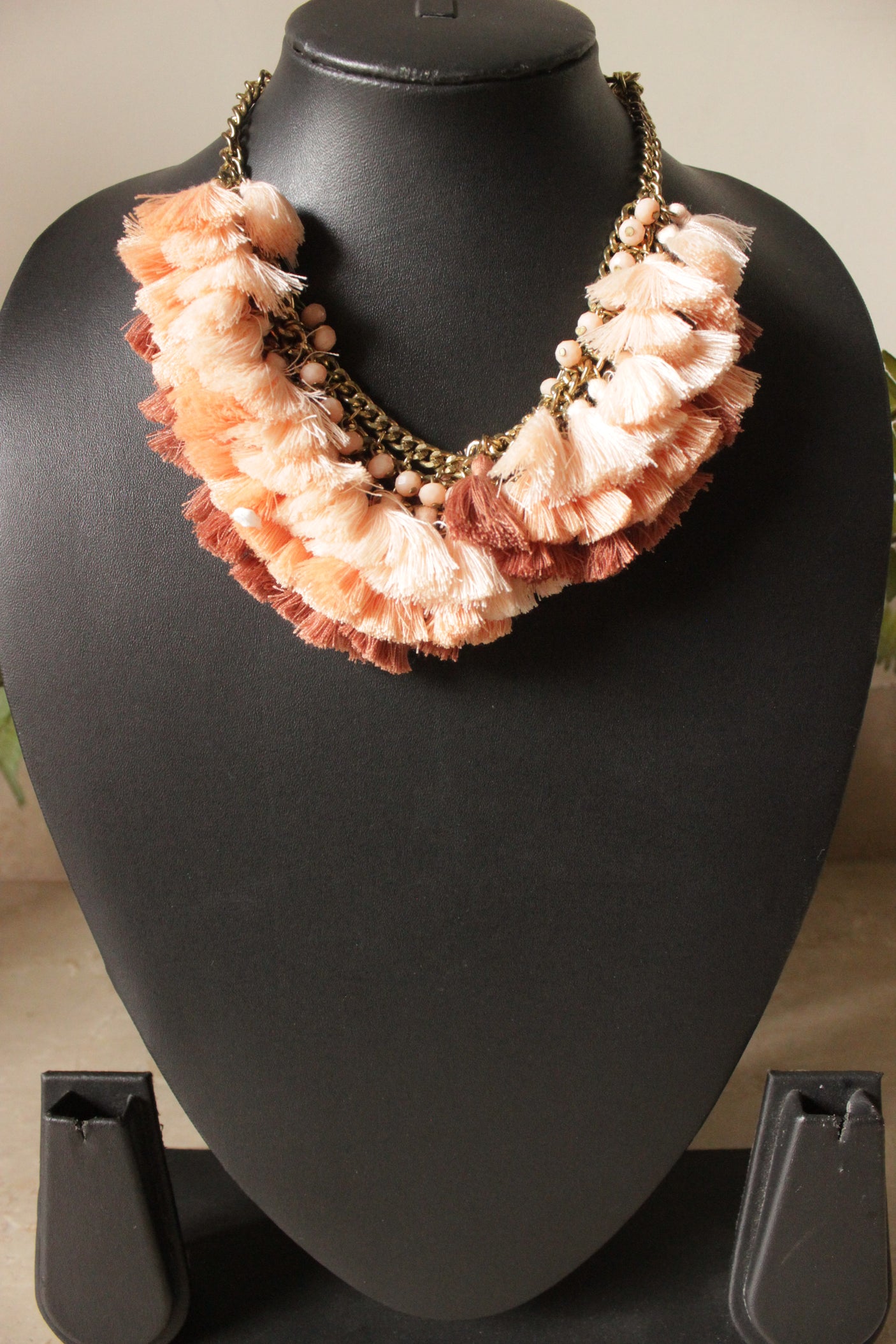 Fabric Pom Poms Embellished Metal Choker Necklace
