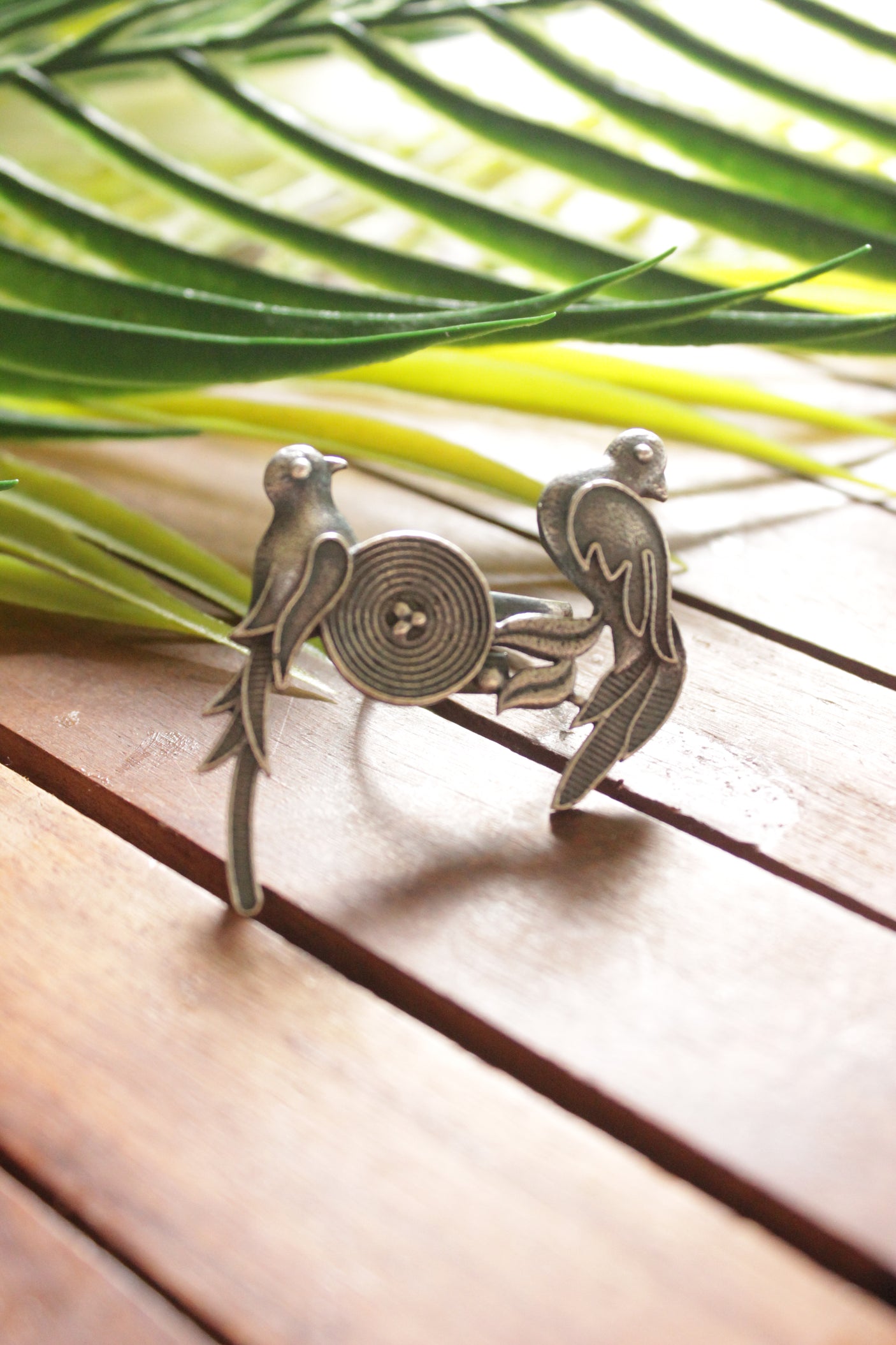 Oxidised Silver Finish Bird Motifs Statement Cocktail Adjustable Ring