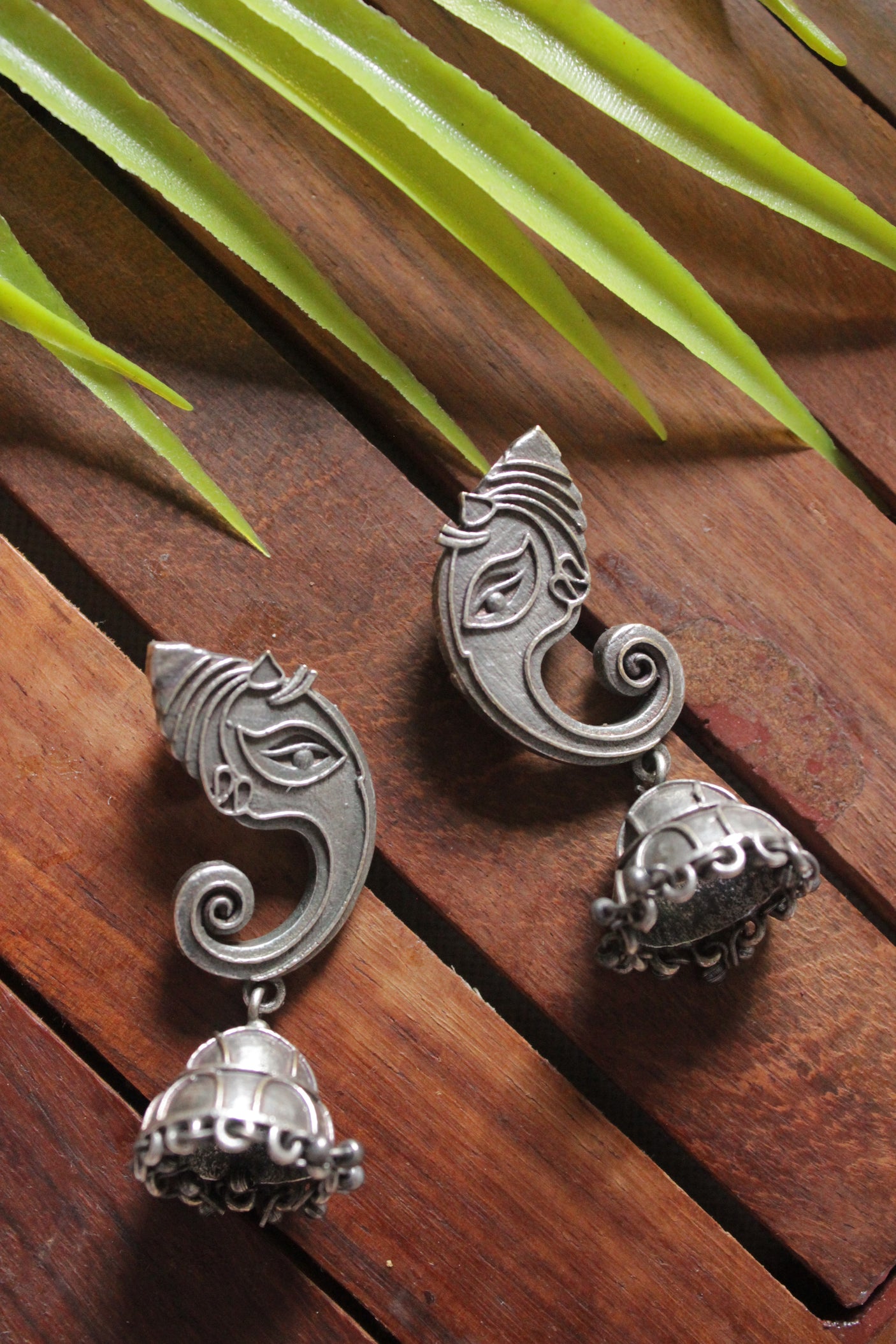 Ganesha Motif Premium Oxidised Finish Jhumka Earrings