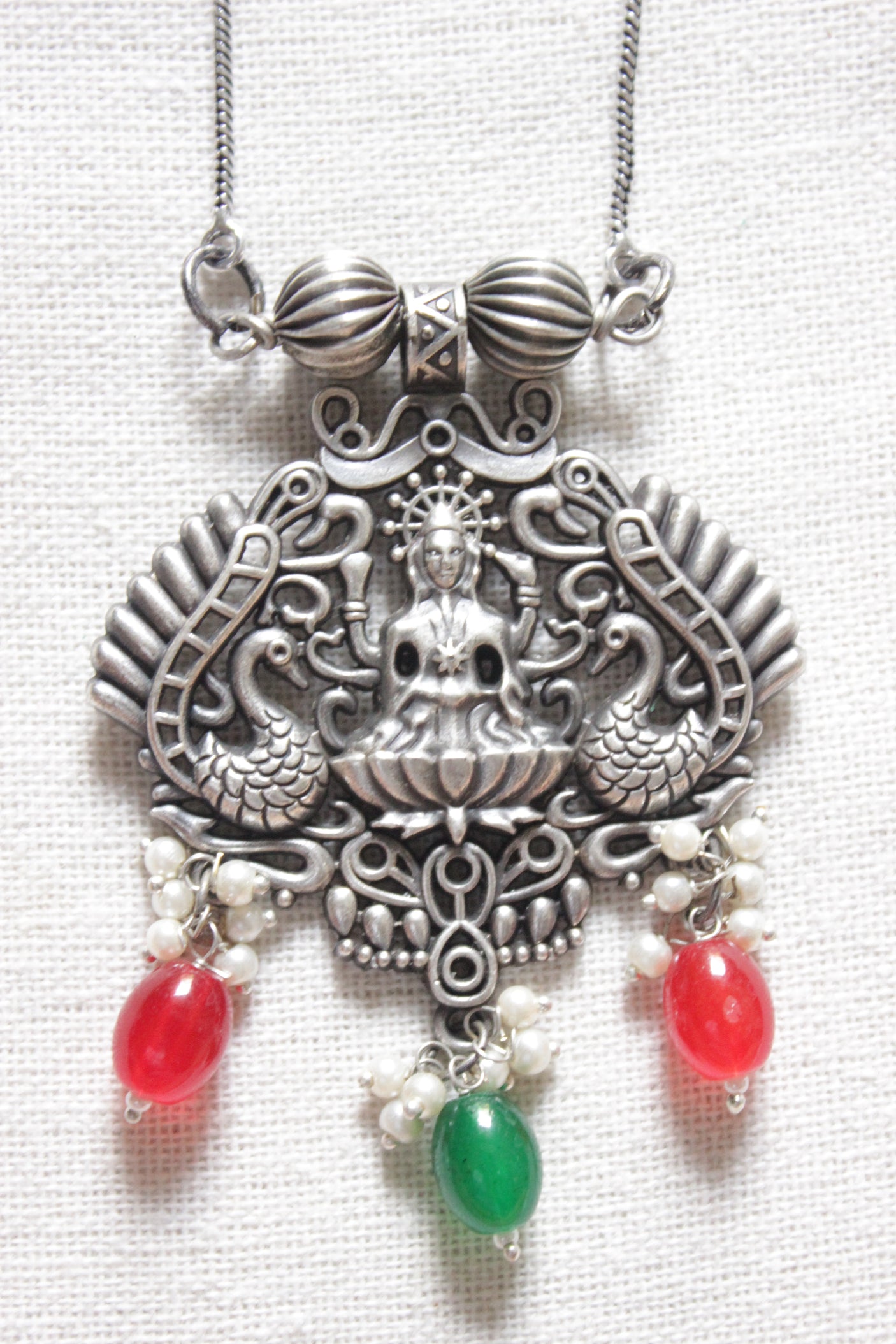 Oxidised Finish Peacock Motifs Long Chain Necklace