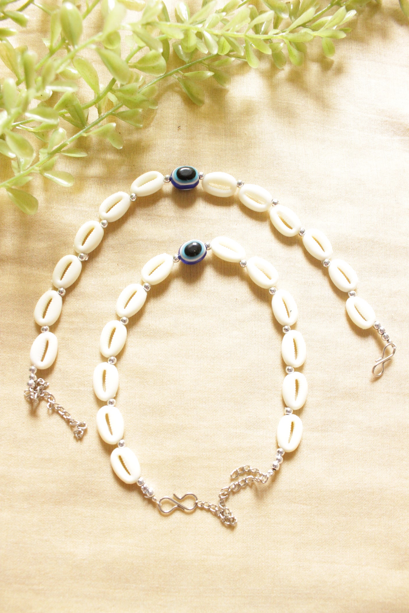Shell Work Evil Eye Anklets - Set of 2
