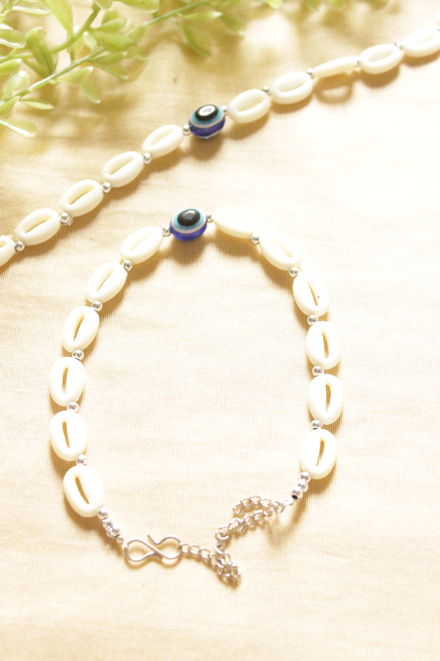 Shell Work Evil Eye Anklets - Set of 2