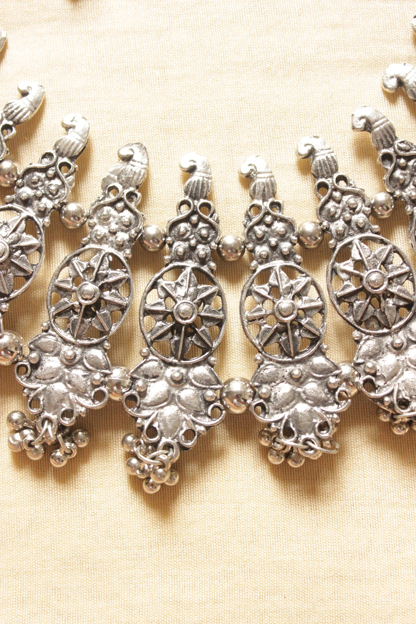 Elaborate Oxidised Finish Choker Neklace Set with Dangler Earrings