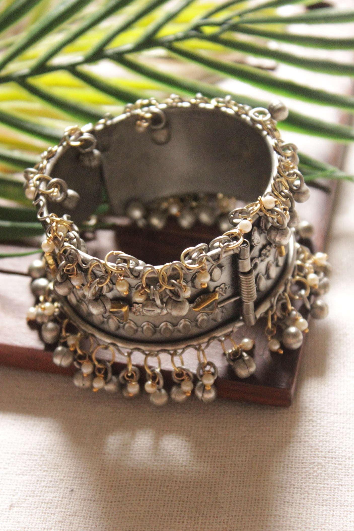 Oxidised Finish Intricately Detailed Dual Tone Adjustable Bracelet