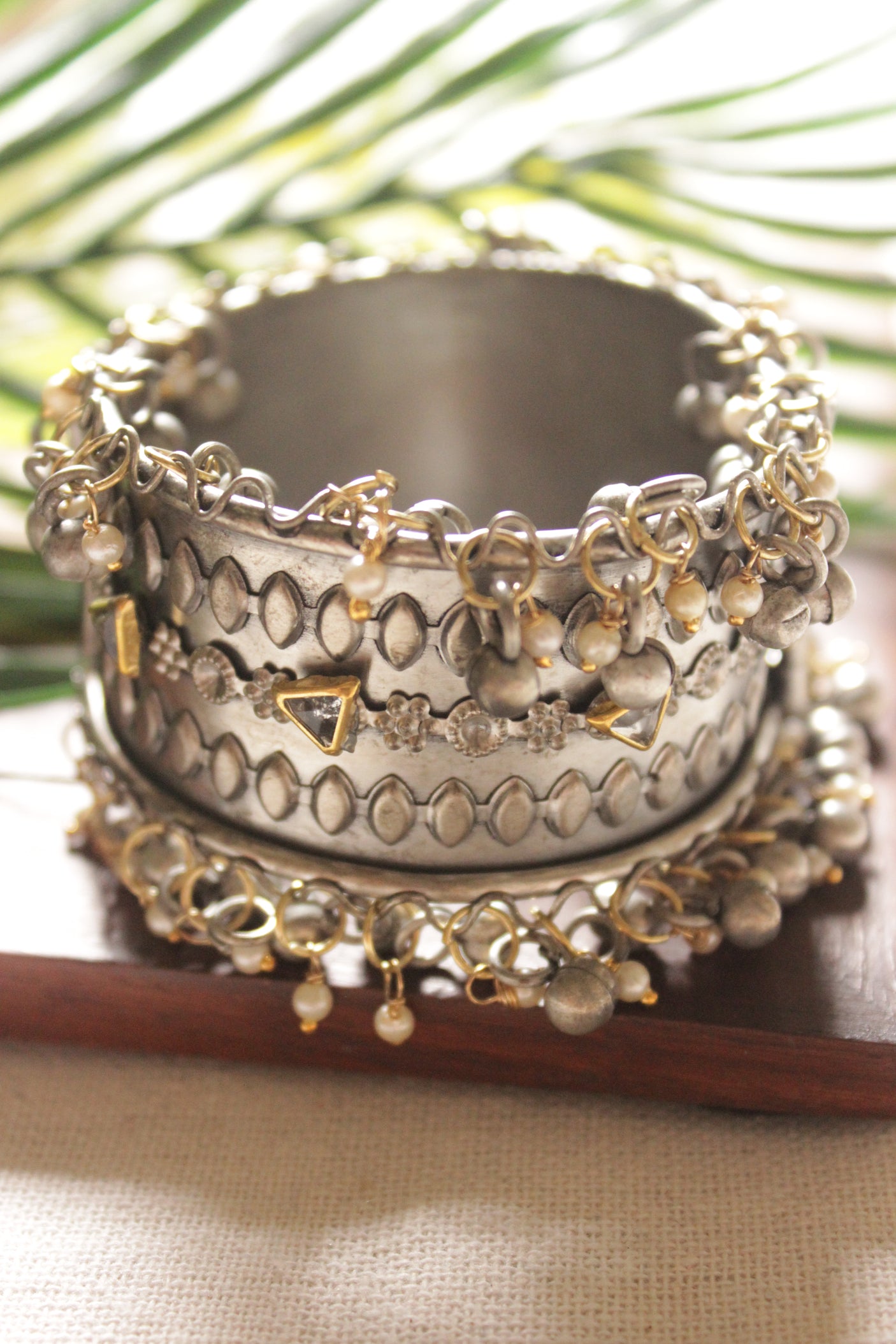 Oxidised Finish Intricately Detailed Dual Tone Adjustable Bracelet