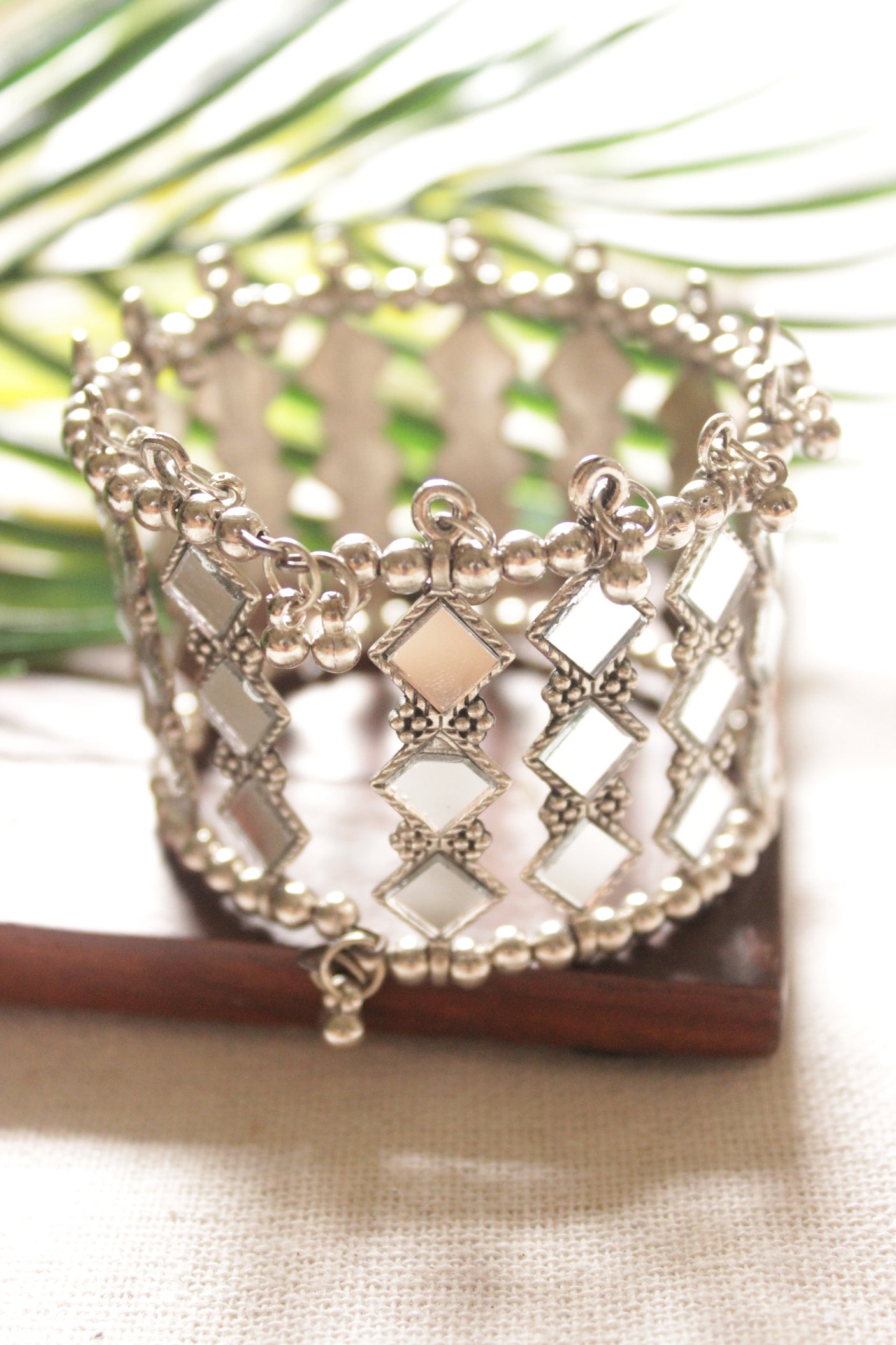 Mirror Work Elaborate Adjustable Metal Bracelet