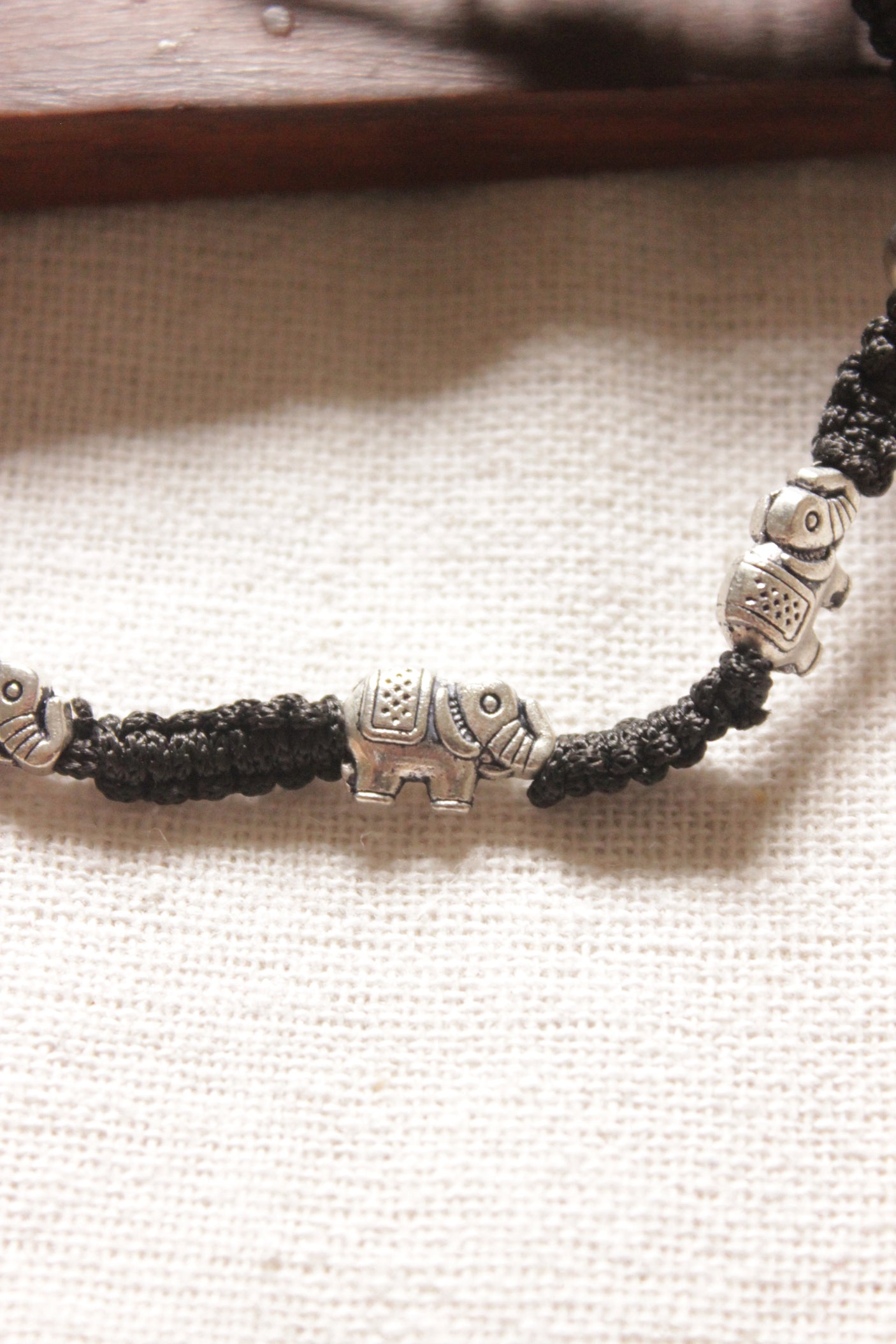 Elephant Charms Braided in Black Threads Anklet - Single