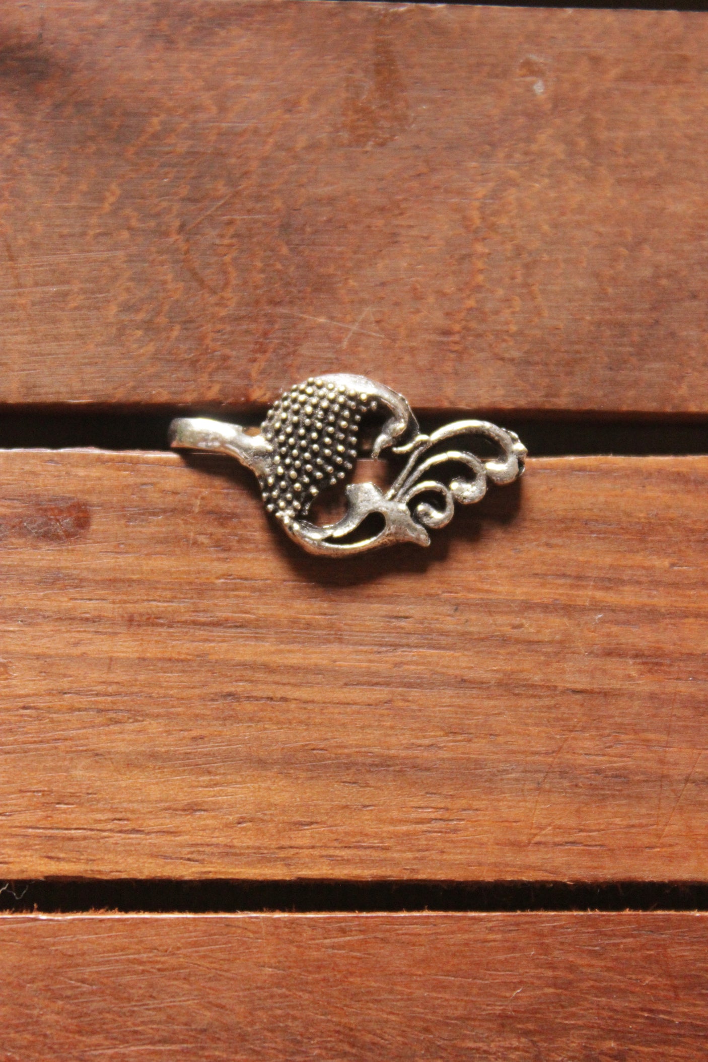 Set of 3 Oxidised Finish Flower & Peacock Motifs Clip On Nosepins