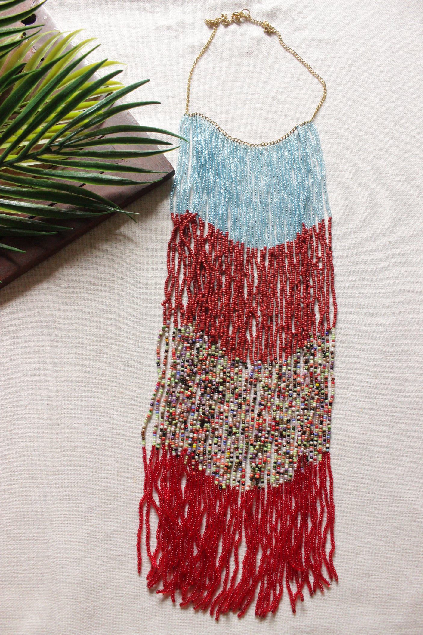 Multi-Color Long Bead Chains Hand Braided Long Tribal Choker Necklace