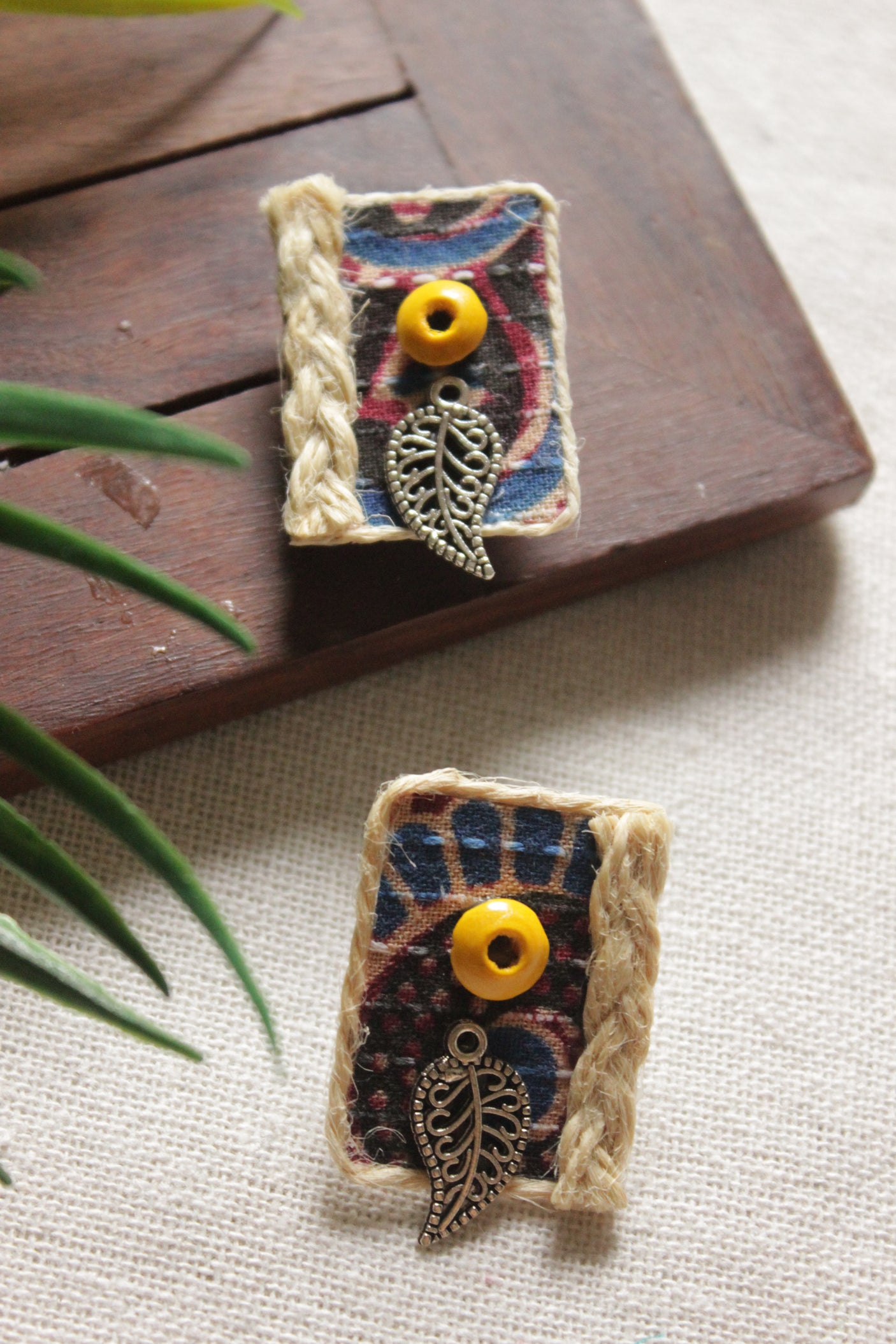 Kalamkari Fabric and Jute Adjustable Thread Closure Necklace Set