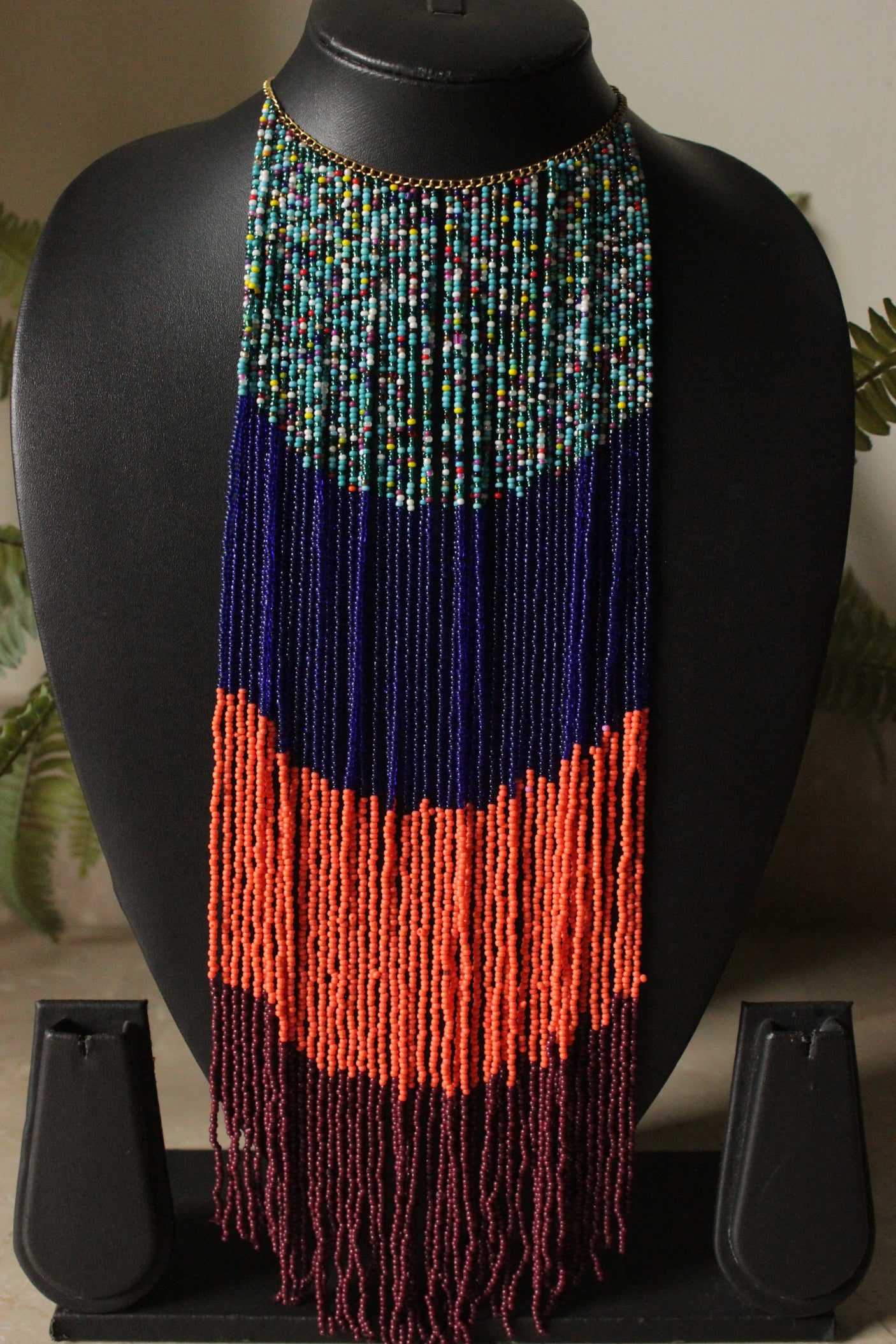 Multi-Color Long Bead Chains Hand Braided Long Tribal Choker Necklace