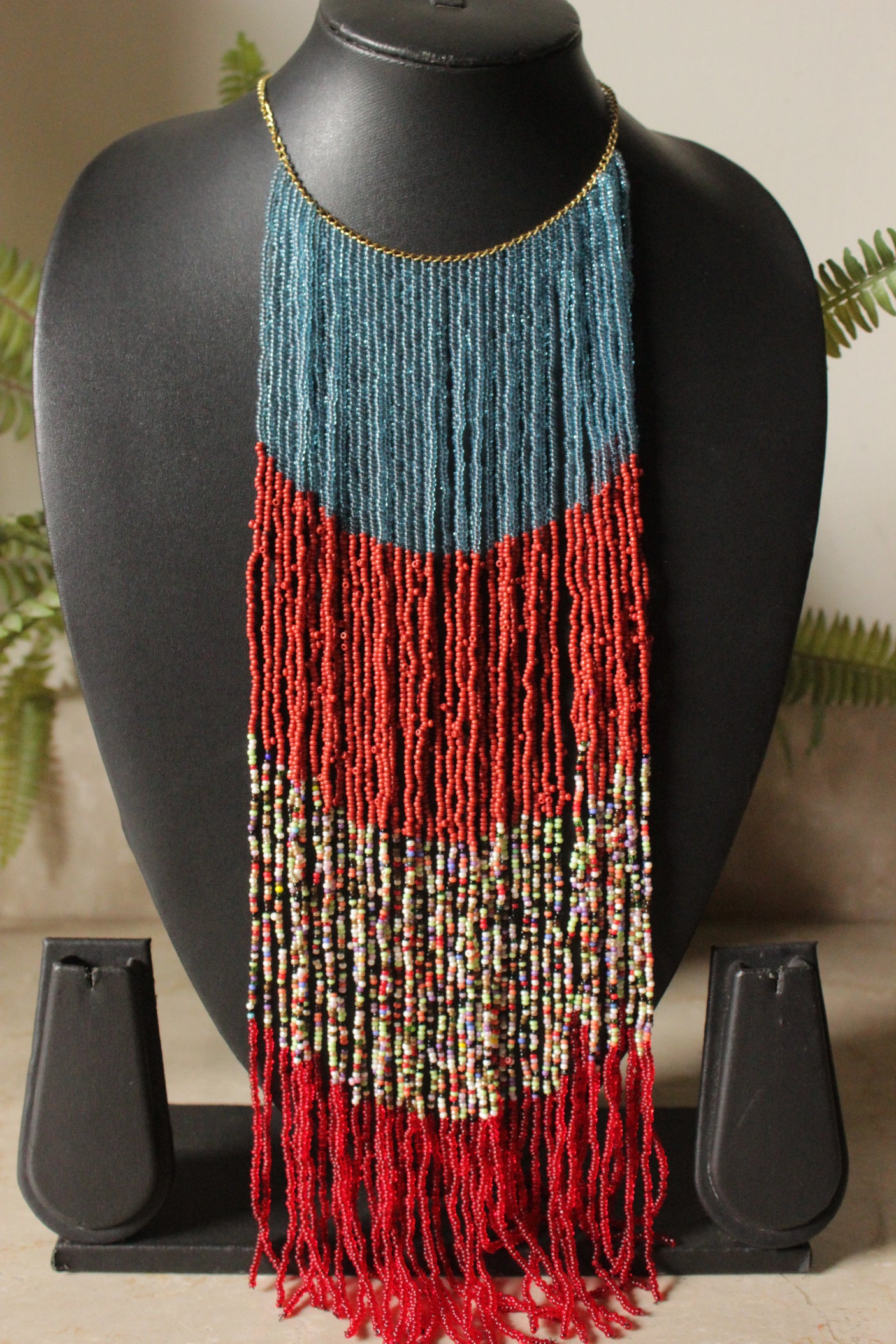 Multi-Color Long Bead Chains Hand Braided Long Tribal Choker Necklace