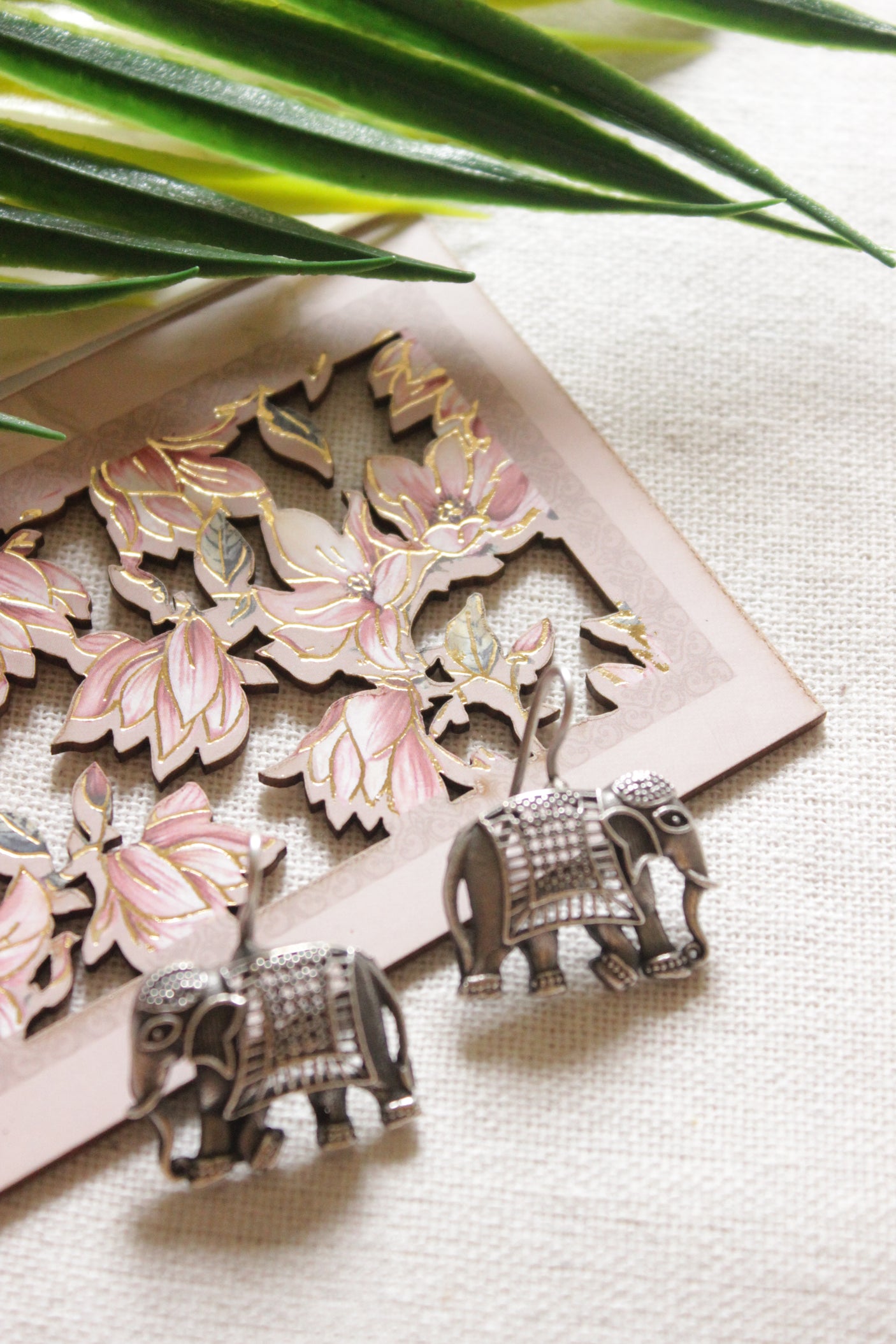 Oxidised Finish Elephant Motif Metal Earrings