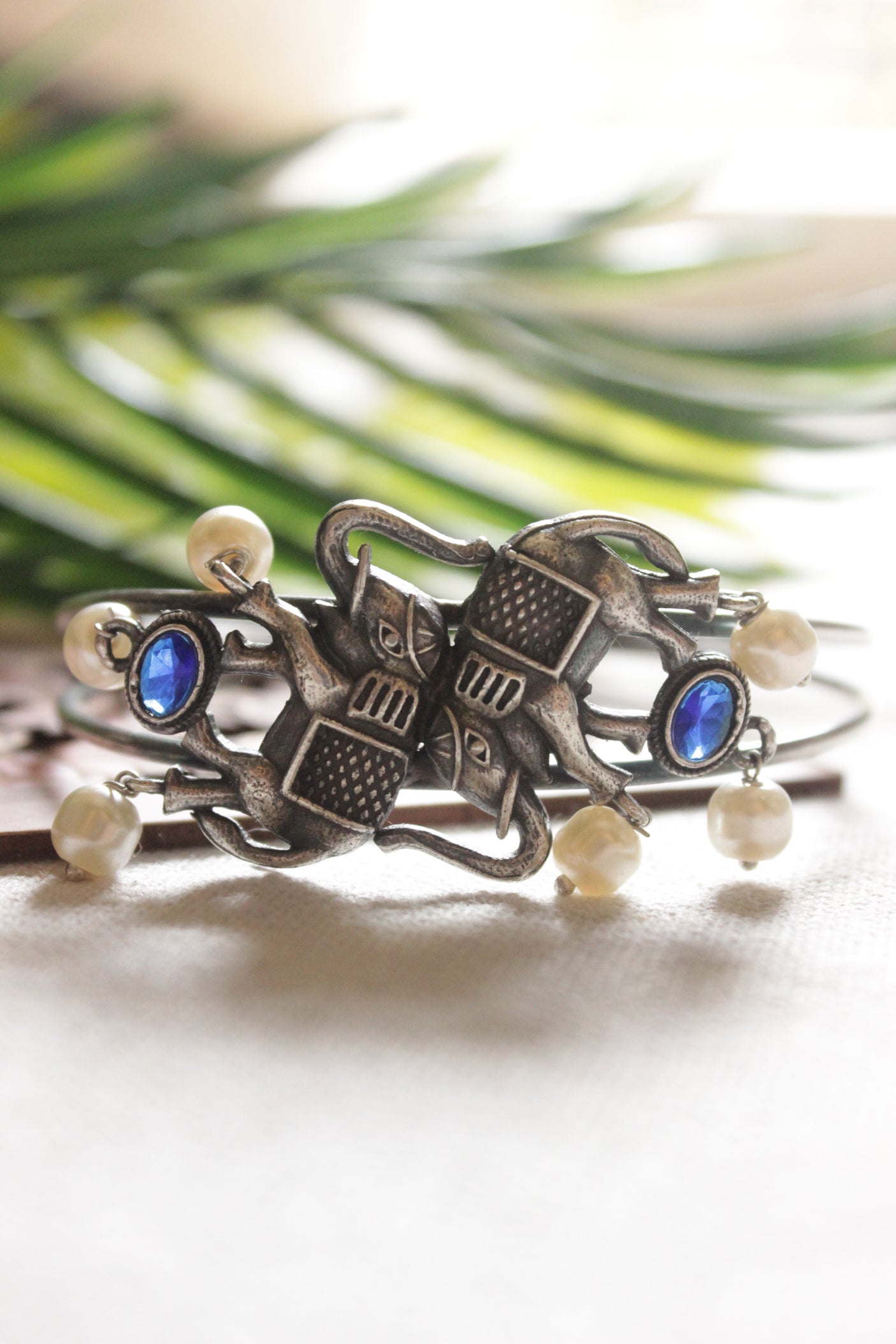 Oxidised Finish Elephant Motif Adjustable Length Bracelet