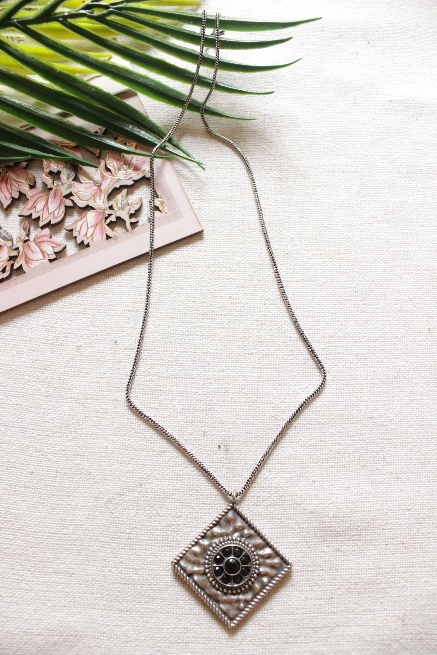 Oxidised Finish Metal Pendant Petite Chain Necklace