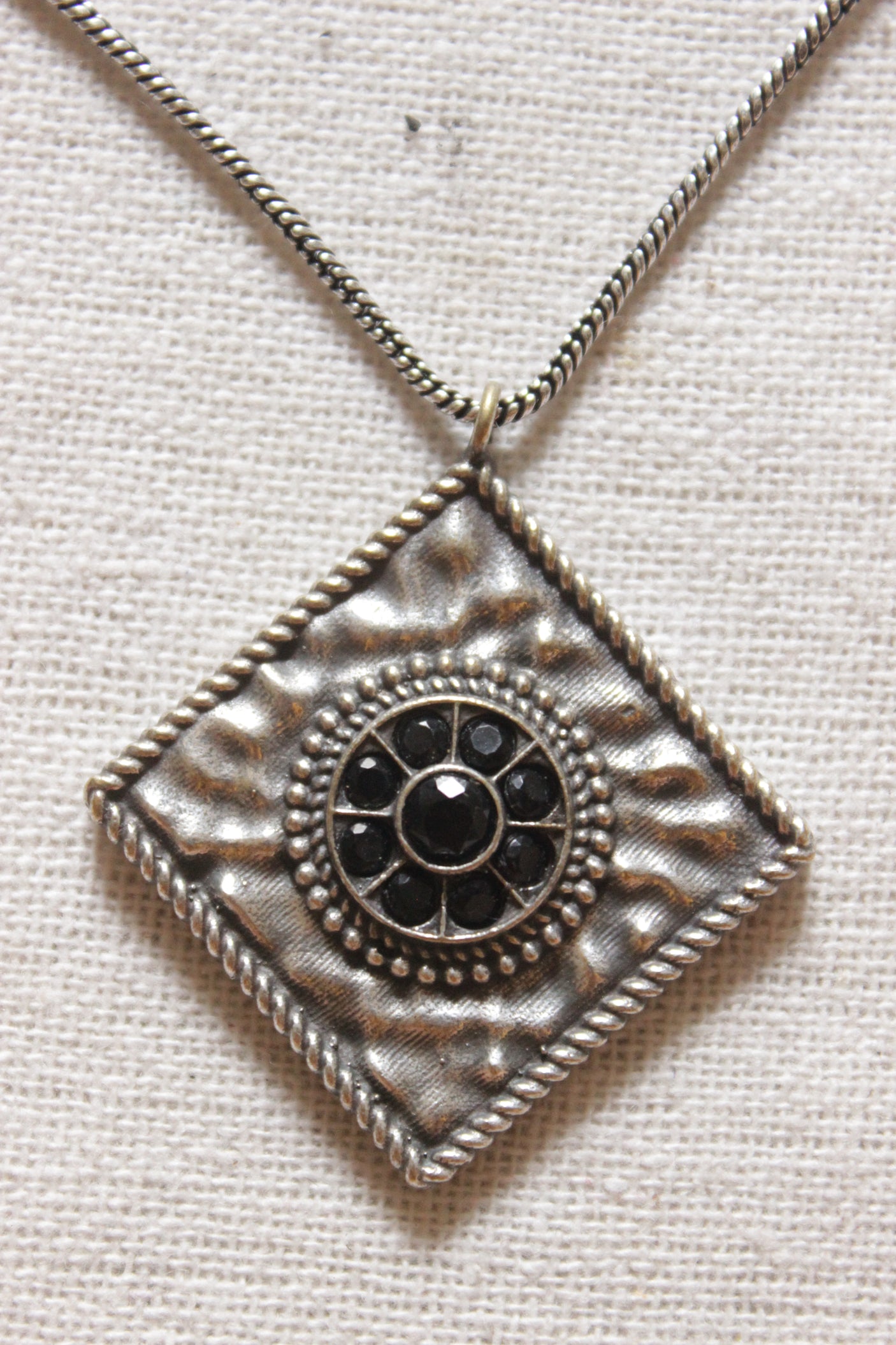 Oxidised Finish Metal Pendant Petite Chain Necklace
