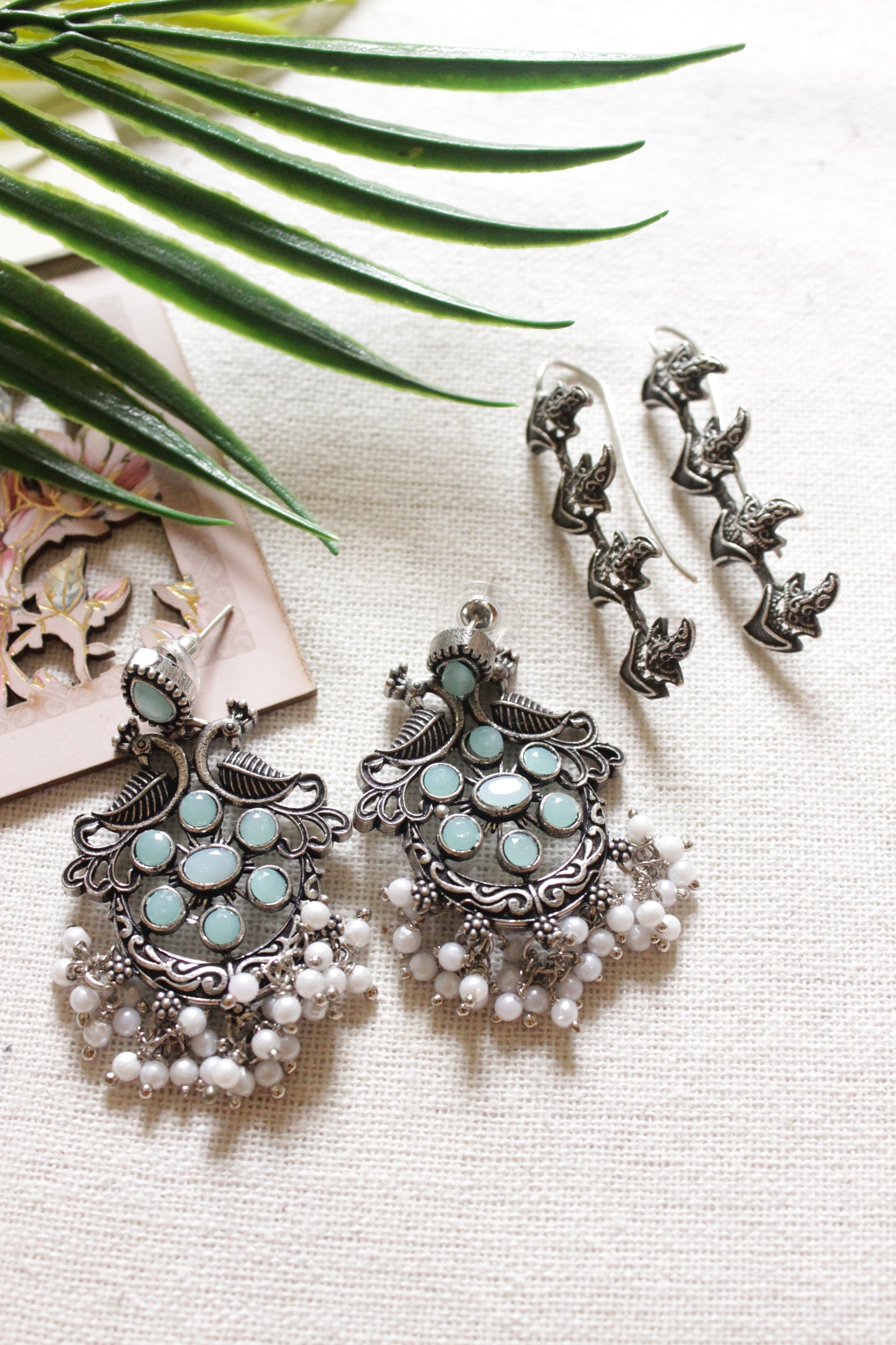 Set of 2 Oxidised Finish Intricately Detailed Earrings